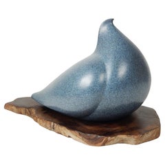 Modernist Bronze Bird Sculpture on Wood Slab Plinth