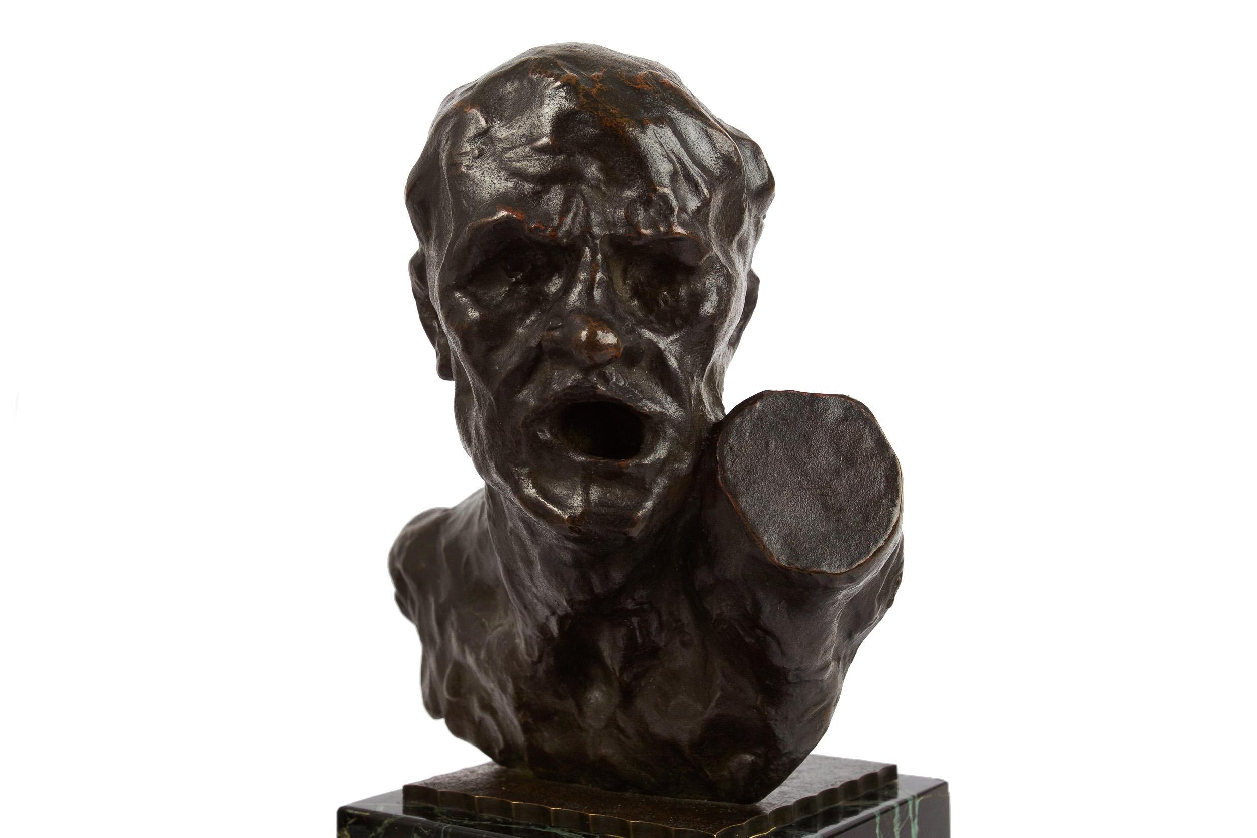 Carved Modernist Bronze Bust Sculpture of 