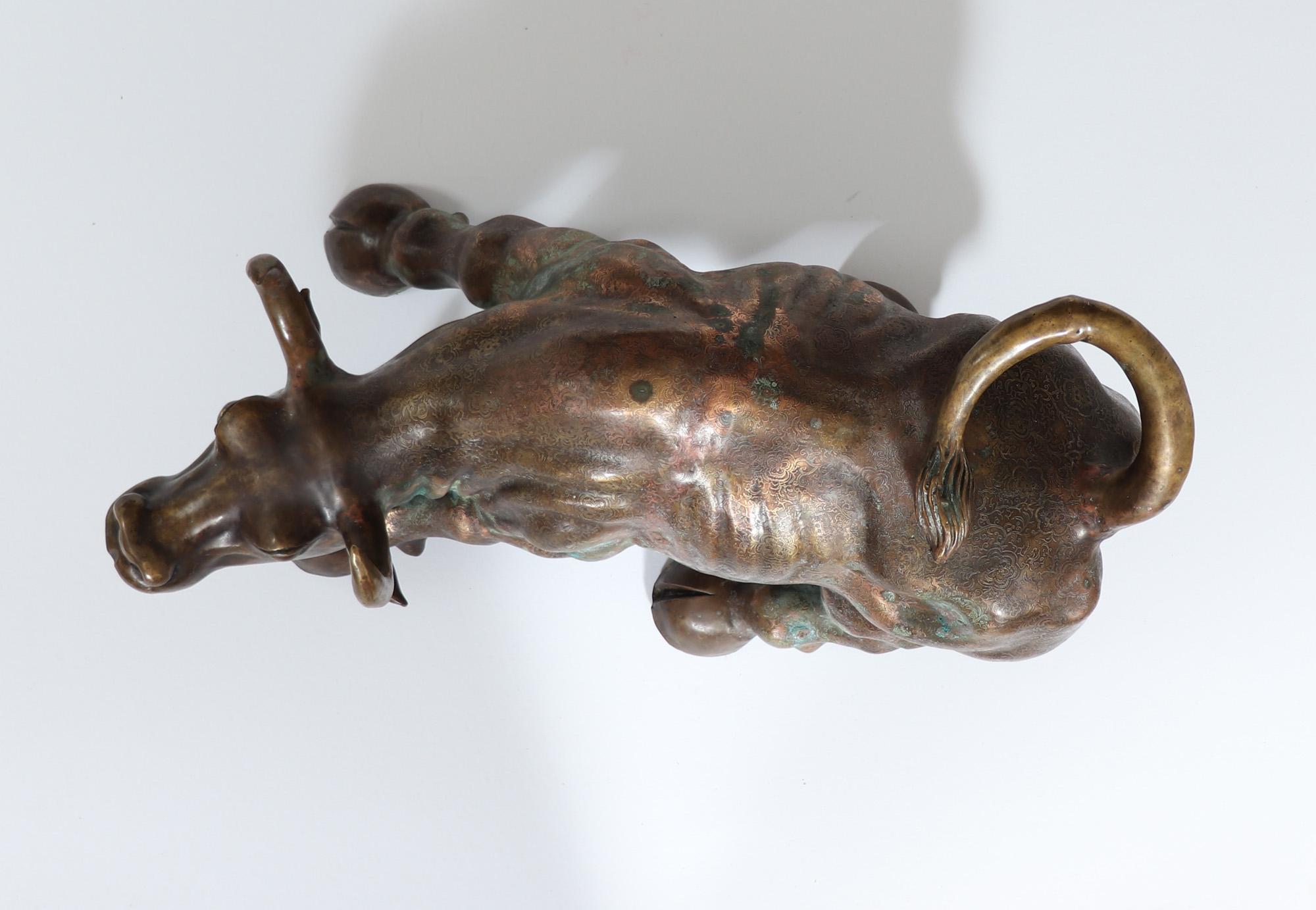 Modernist Bronze Charging Bull Sculpture For Sale 1