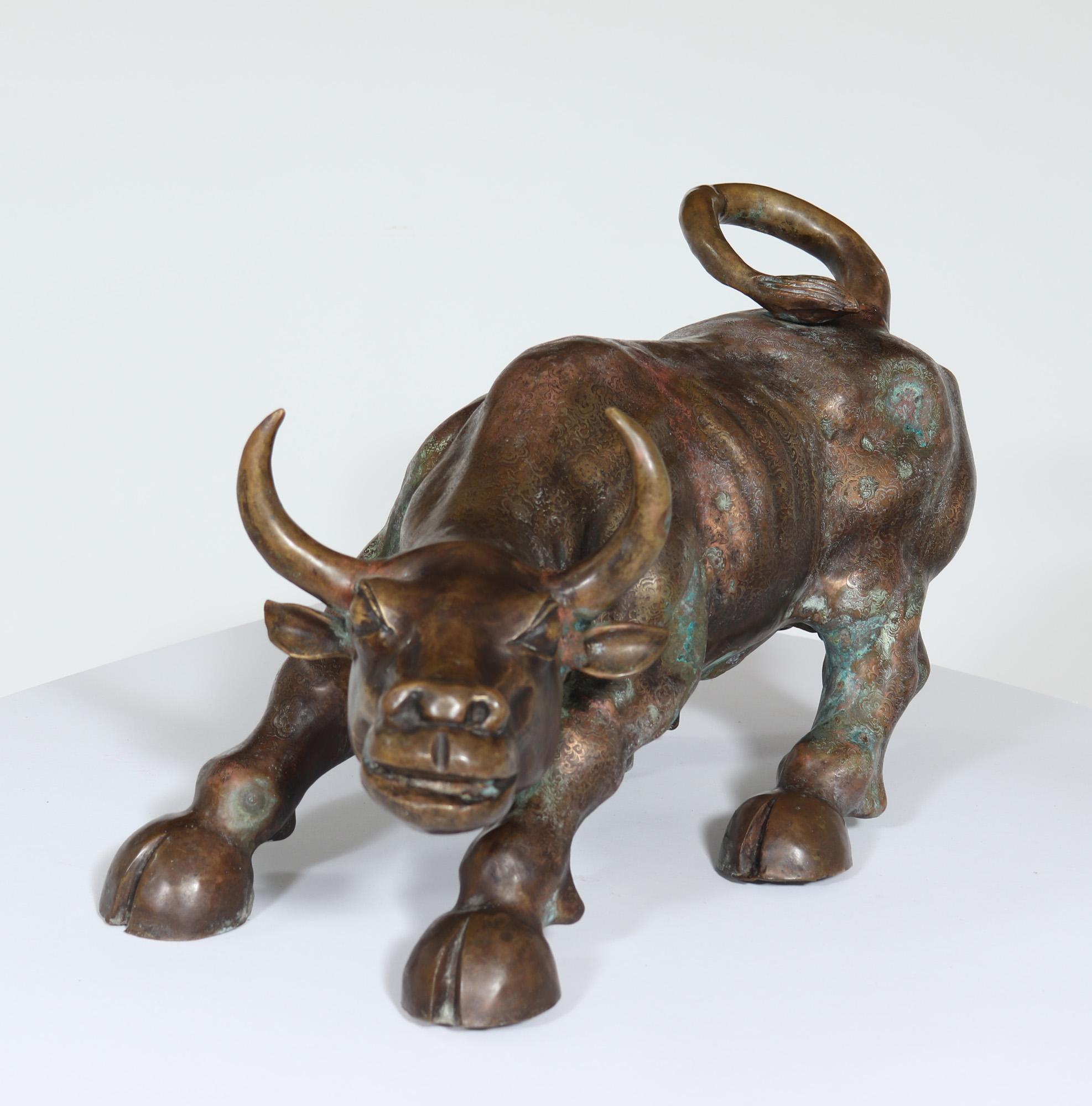 Modernist Bronze Charging Bull Sculpture For Sale 3