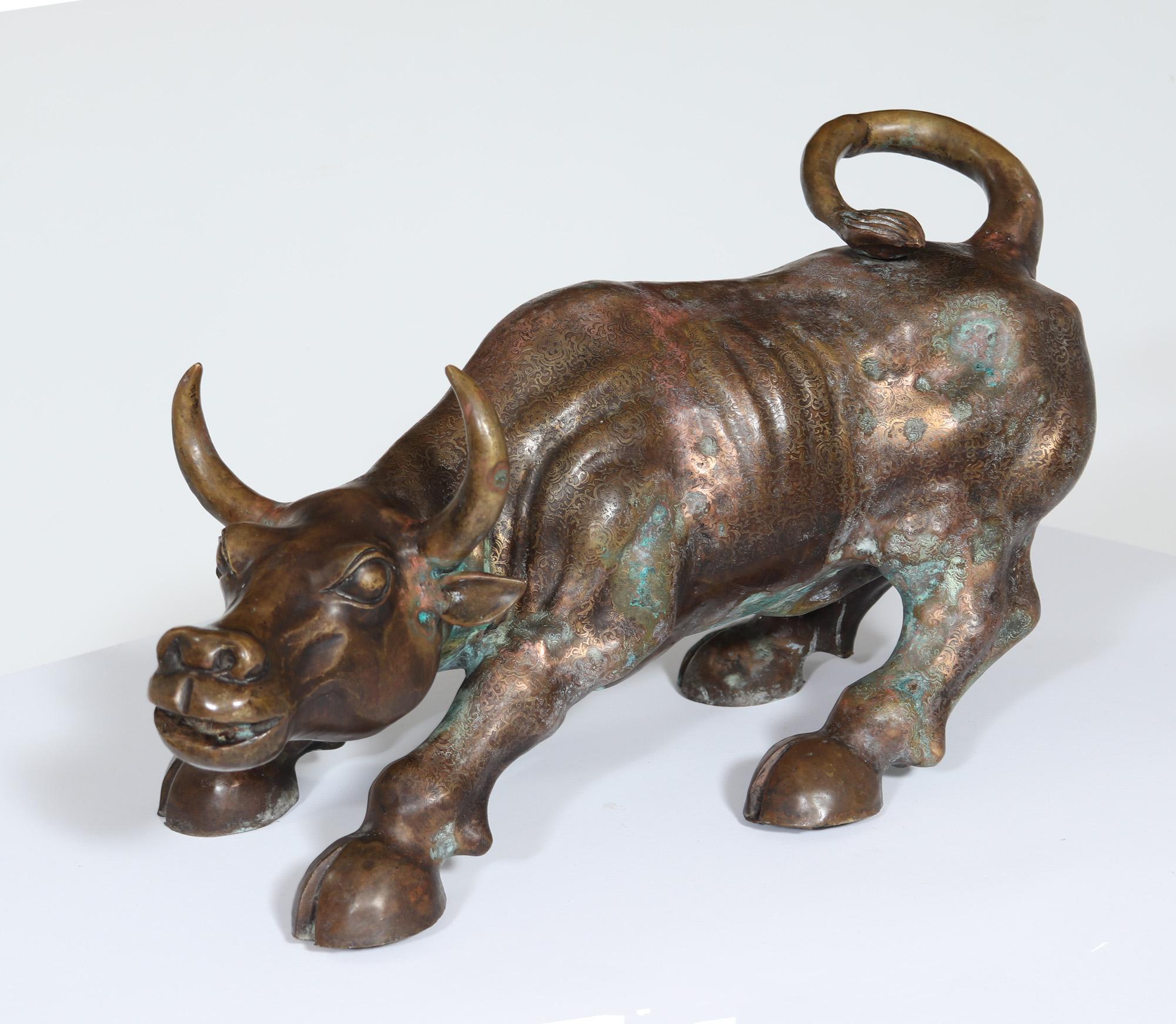 Modernist Bronze Charging Bull Sculpture For Sale 4