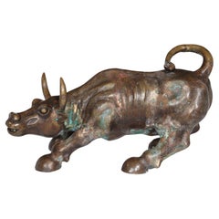 Vintage Modernist Bronze Charging Bull Sculpture