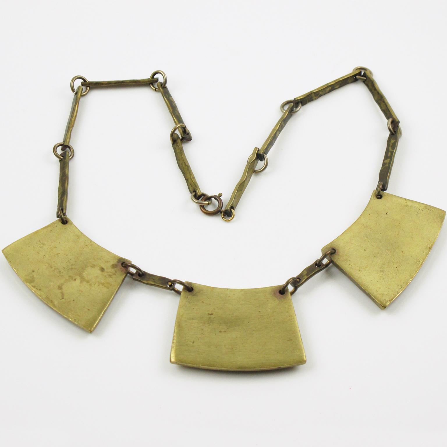 Modernist Bronze Choker Necklace Multicolor Poured Glass Cabochons For Sale 1