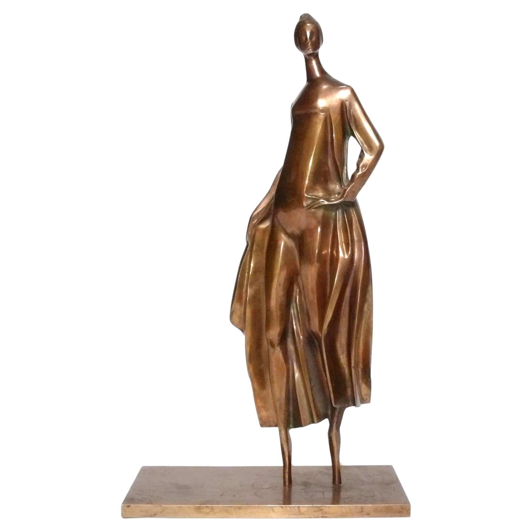 Modernist Bronze Figural Sculpture 22.25" x 12.5" Mid Century Modern Art