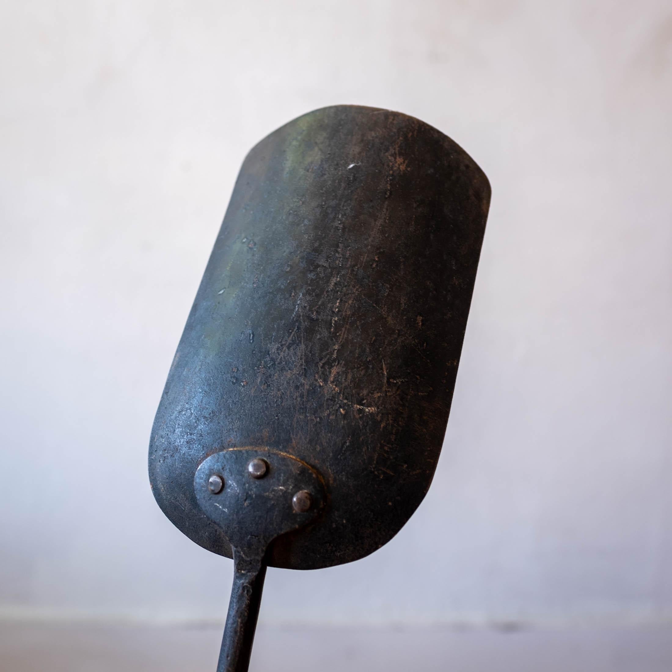 Modernist Bronze Fireplace Tool Set with Hand Hammered Ash Bucket 5