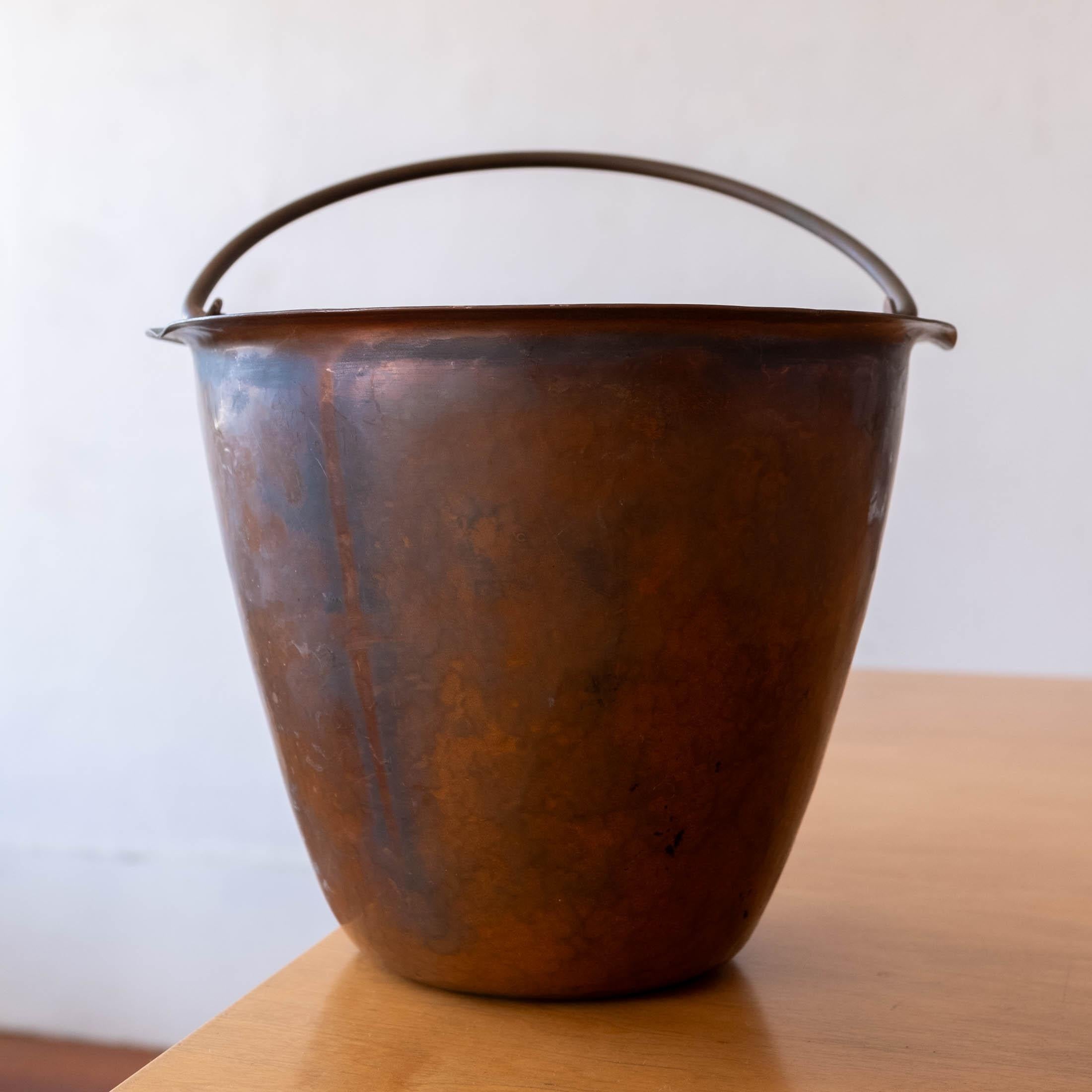 Modernist Bronze Fireplace Tool Set with Hand Hammered Ash Bucket 7