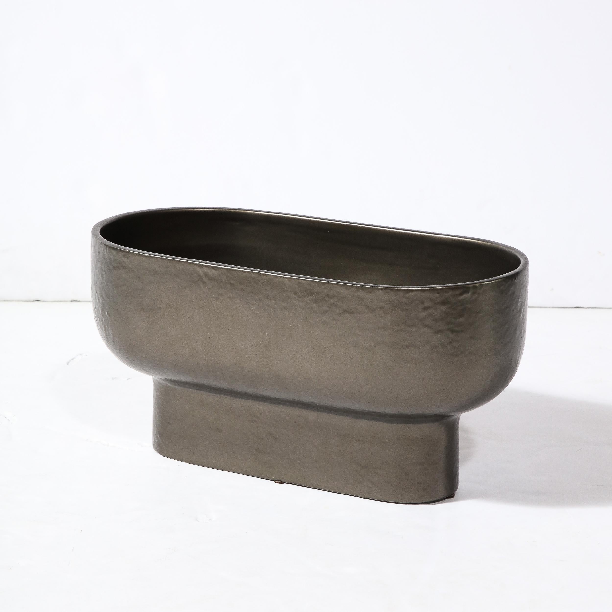 American Modernist Bronze Hue Ceramic Orchid Vase/Occasional Bowl For Sale
