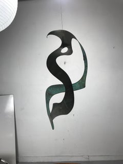 Modernist Bronze Kinetic Ribbon Sculpture, Indoor / Outdoor, Signed R H C