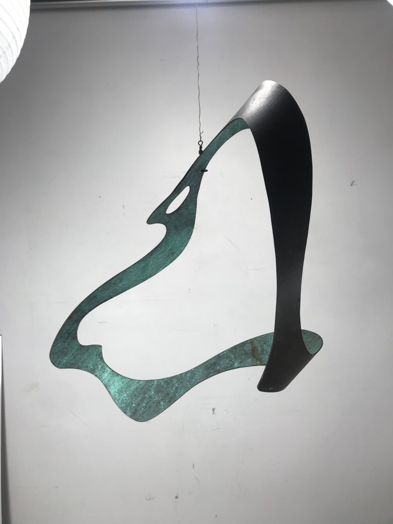 Mid-Century Modern Modernist Bronze Kinetic Ribbon Sculpture, Indoor / Outdoor, Signed R H C For Sale