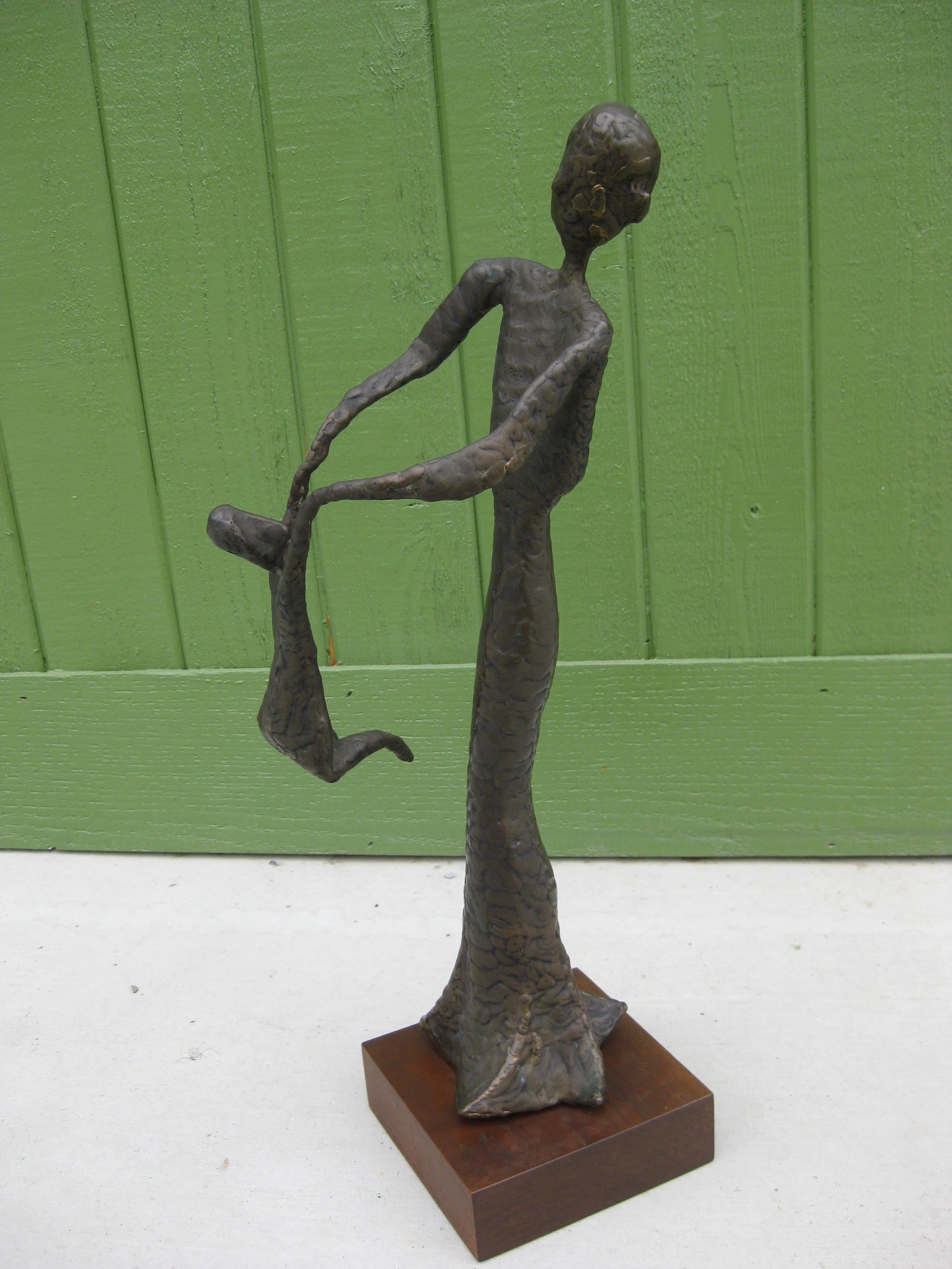 Modernist Bronze Over Metal Welded Abstract Mother & Child Sculpture by Burry For Sale 1