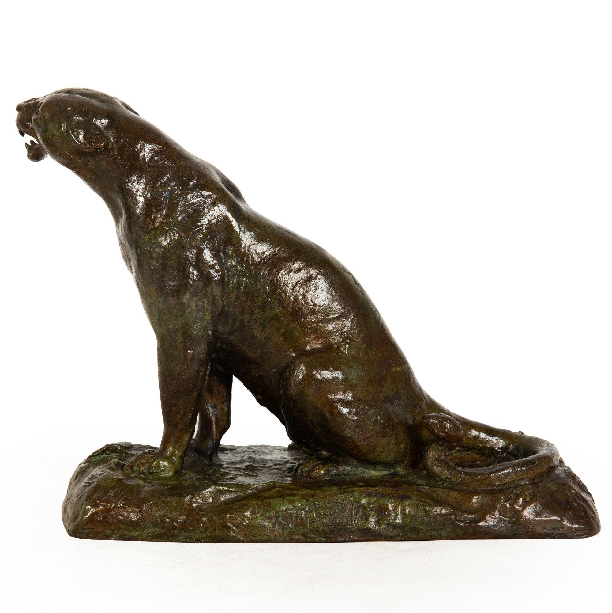 Francese Scultura modernista in bronzo raffigurante una pantera ruggente di Adolphe Geoffroy & Susse in vendita