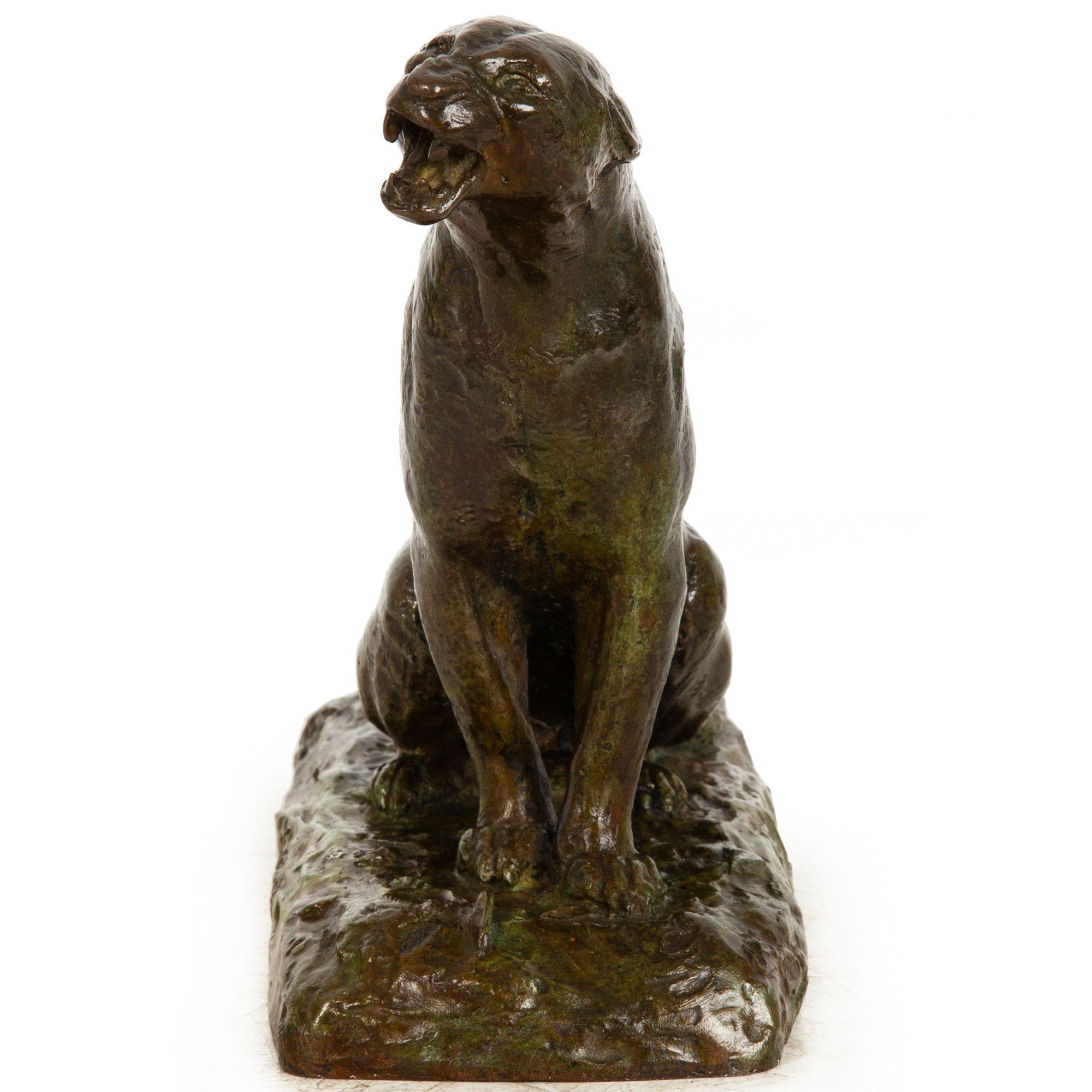 Scultura modernista in bronzo raffigurante una pantera ruggente di Adolphe Geoffroy & Susse In condizioni buone in vendita a Shippensburg, PA