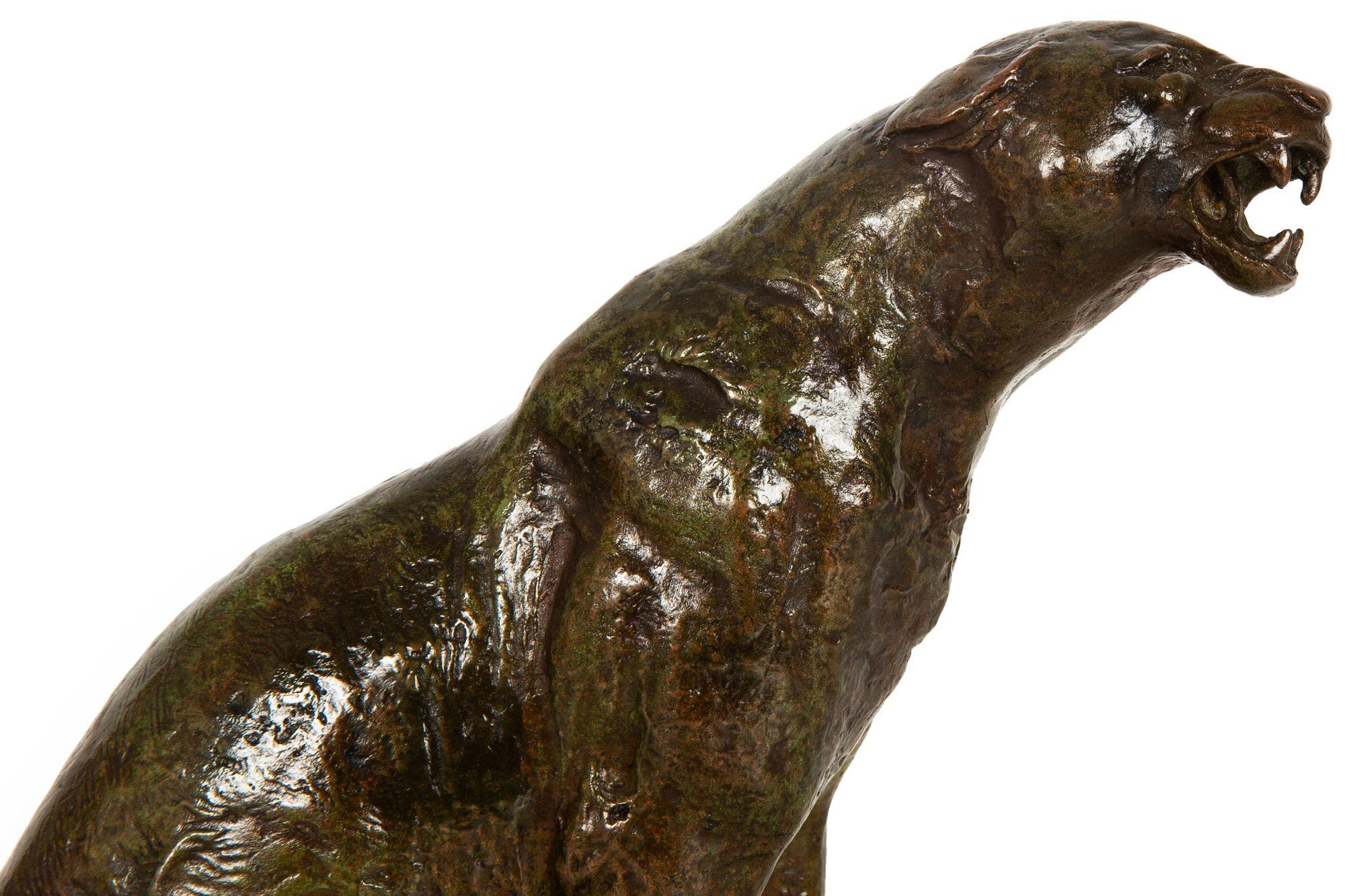 Scultura modernista in bronzo raffigurante una pantera ruggente di Adolphe Geoffroy & Susse in vendita 3
