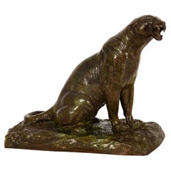 Modernist Bronze Sculpture of a Roaring Panther by Adolphe Geoffroy & Susse