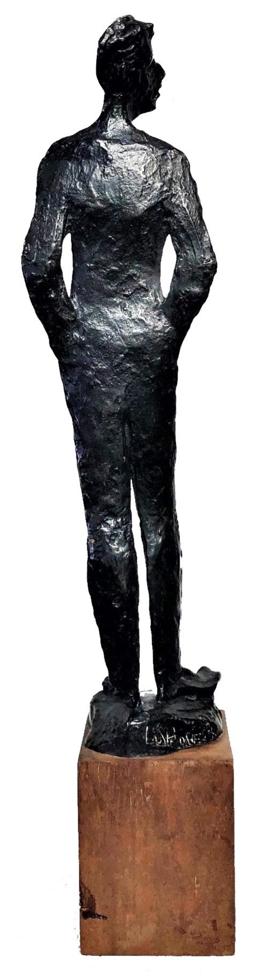 Mid-20th Century Modernist Bronze Sculpture of a Standing Man by L. Shore, 1953 For Sale