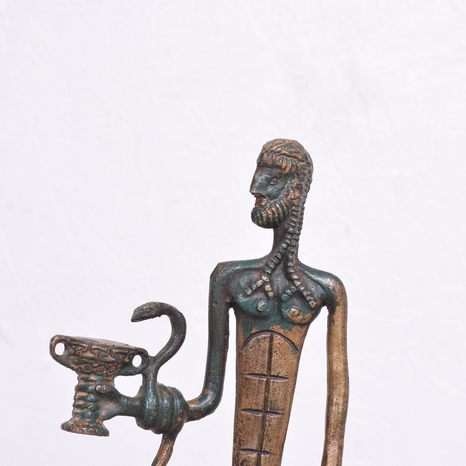 Modernist Bronze Sculpture Sumerian God with Snake and Cup 1