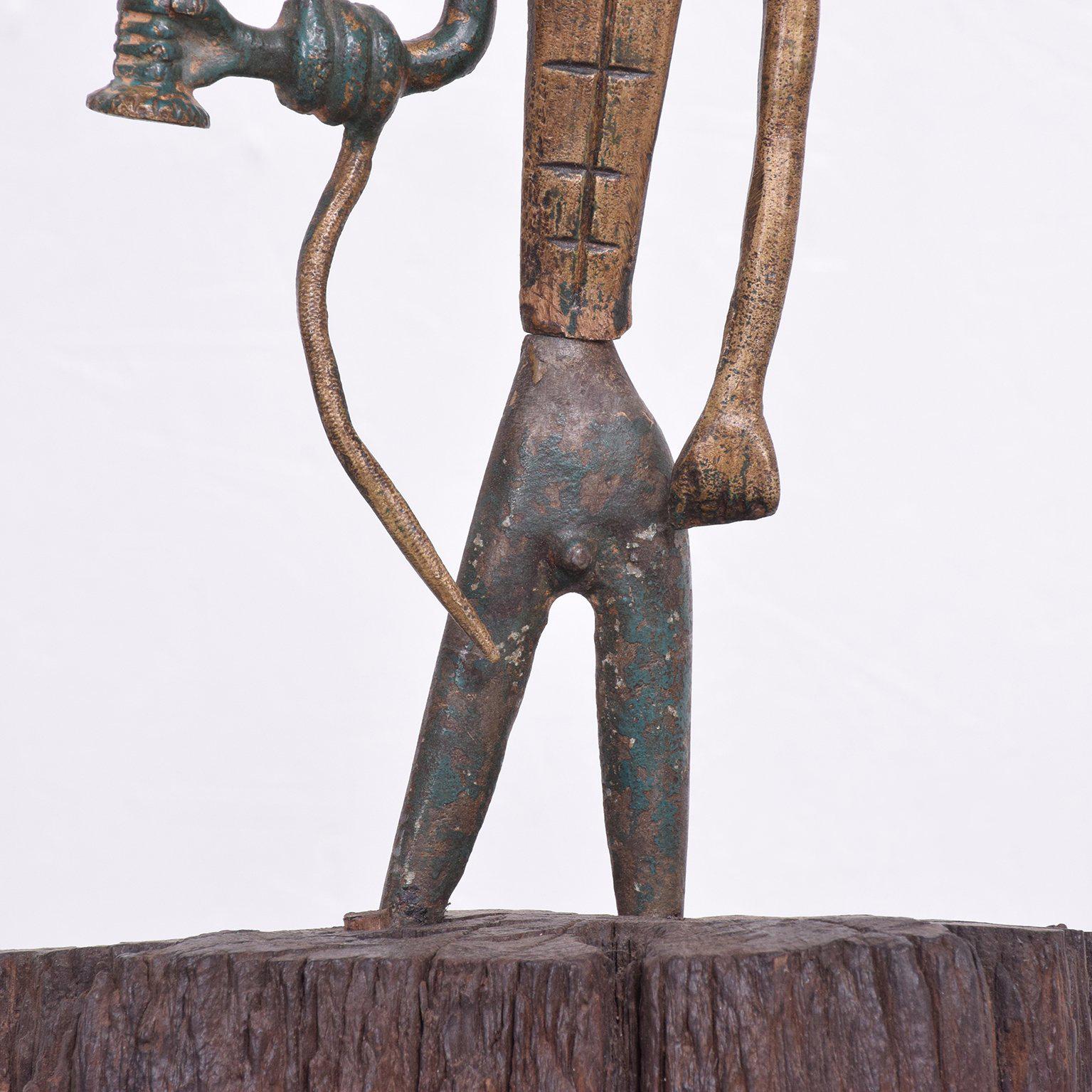 Modernist Bronze Sculpture Sumerian God with Snake and Cup In Excellent Condition In Chula Vista, CA
