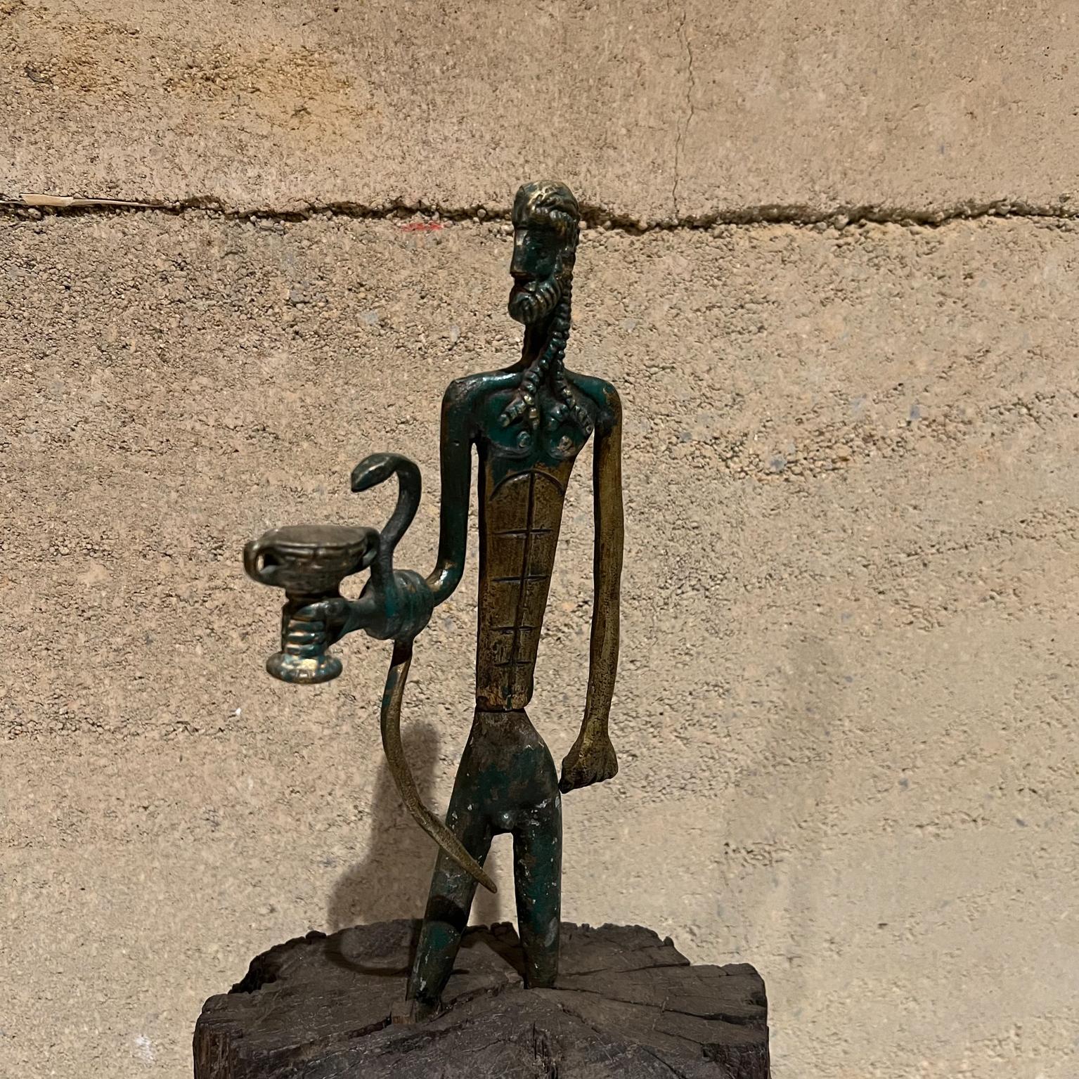 Art Deco 1940s Sumerian Art Bronze Sculpture God Snake & Chalice