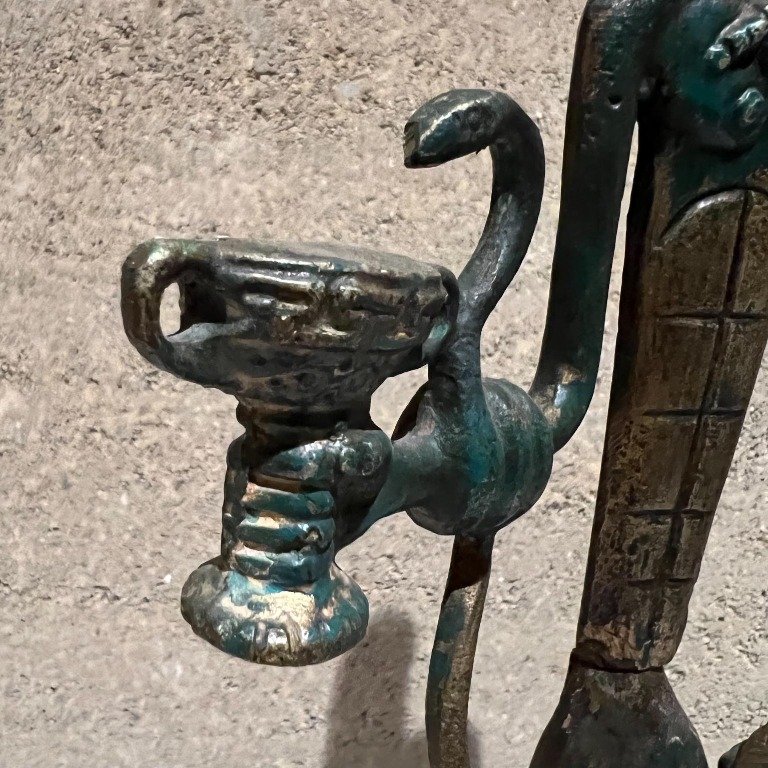 Unknown 1940s Sumerian Art Bronze Sculpture God Snake & Chalice