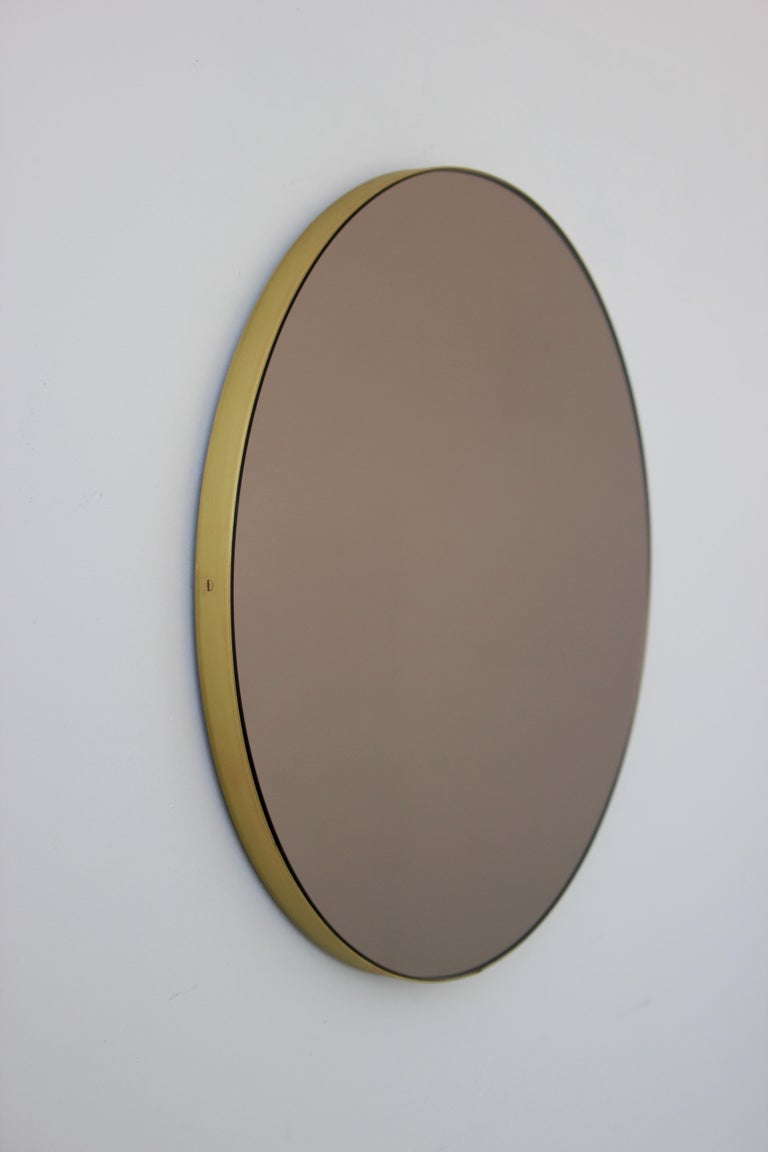 Modernist Bronze Tinted Orbis™ Round Mirror, Brass Frame, ExtraLarge