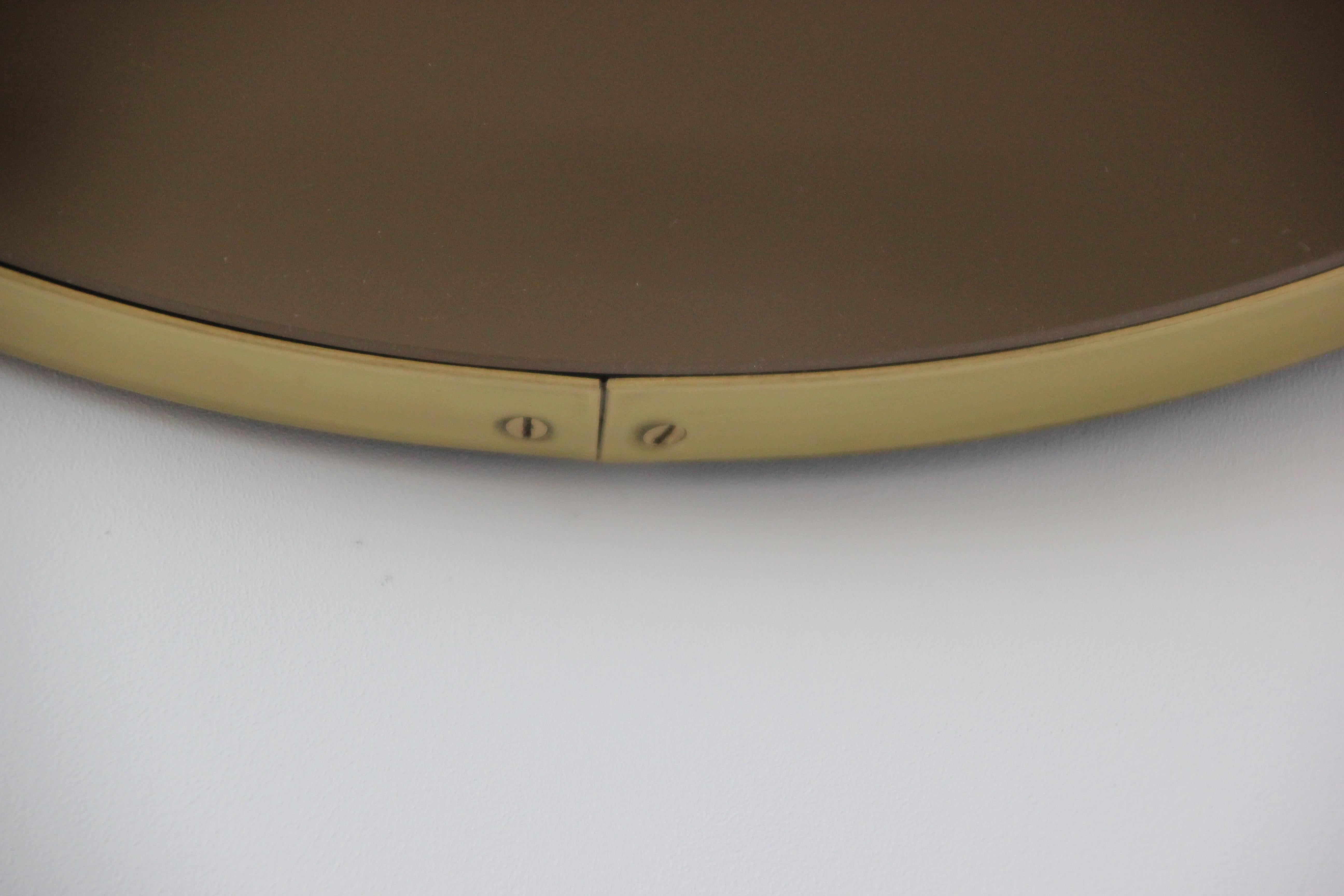 Contemporary Orbis Bronze Tinted Modern Round Mirror with Brass Frame, XL For Sale