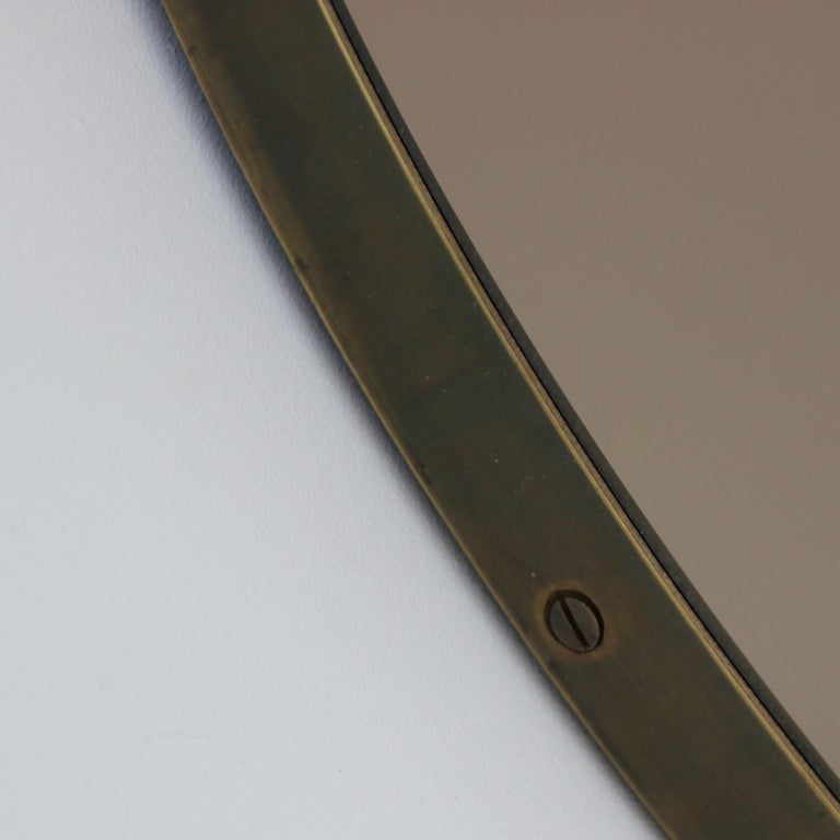 Patinated Orbis Bronze Tinted Round Modern Mirror with Bronze Patina Frame - Medium For Sale