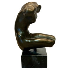 Modernist Bronze Torso Sculpture on Marble Base, Abstract Design