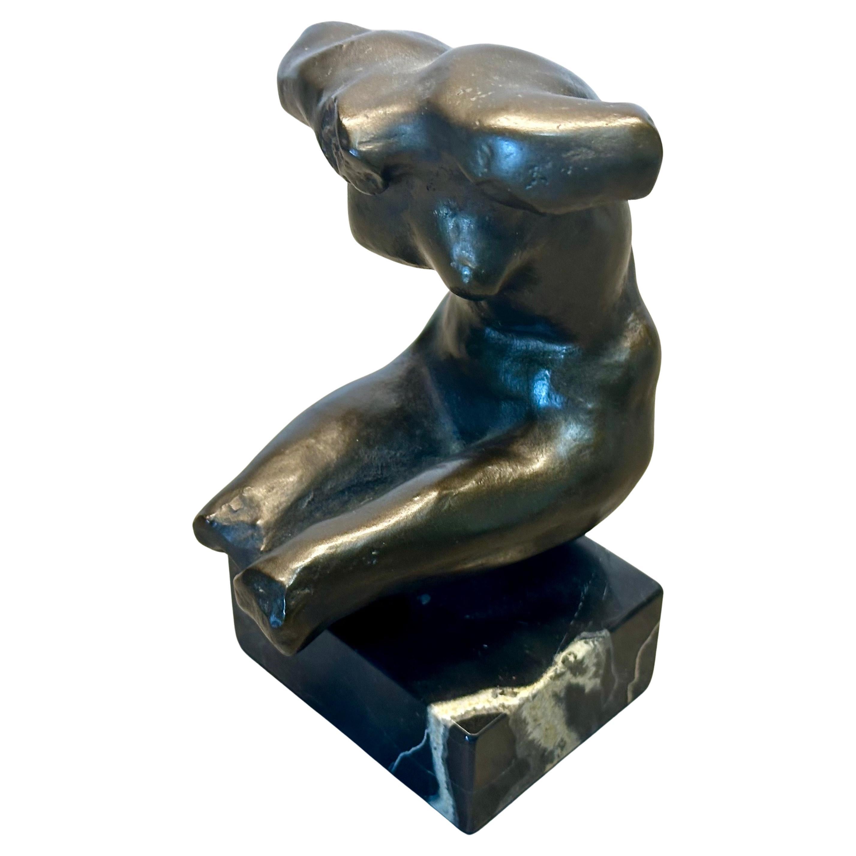 Modernist Bronze Torso Sculpture on Marble Base, Abstract Design