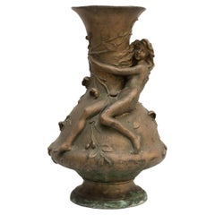 Modernist Bronze Vase by Noel R. in a Wooden Stand, circa 1920