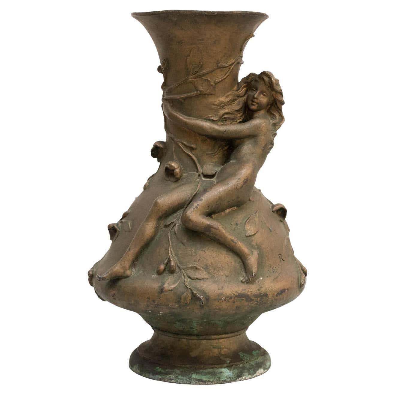 Mid-Century Modern Modernist Bronze Vase by Noel R, circa 1930 For Sale