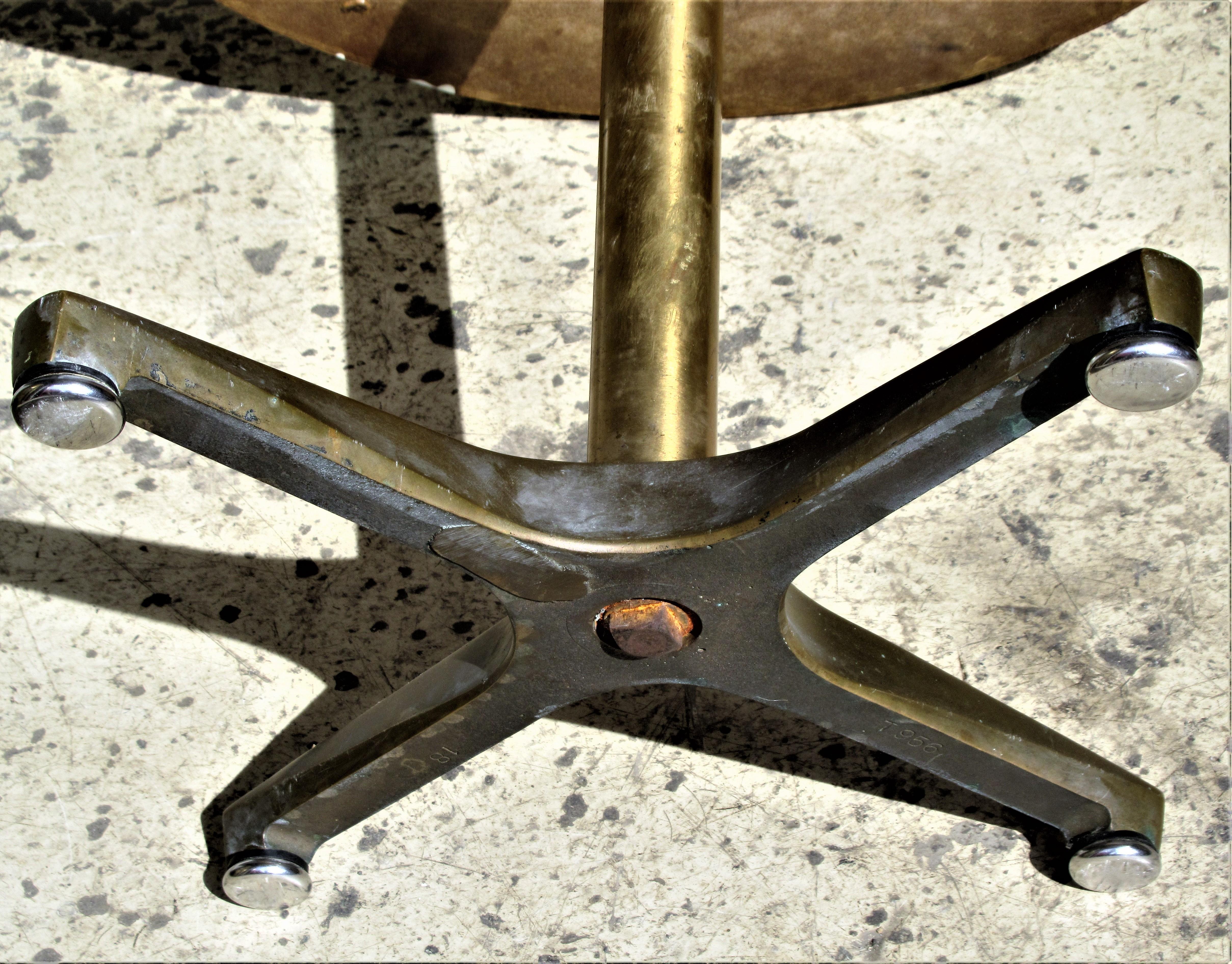 Modernist Bronze X Base Enamel Top Swivel Table In Good Condition In Rochester, NY