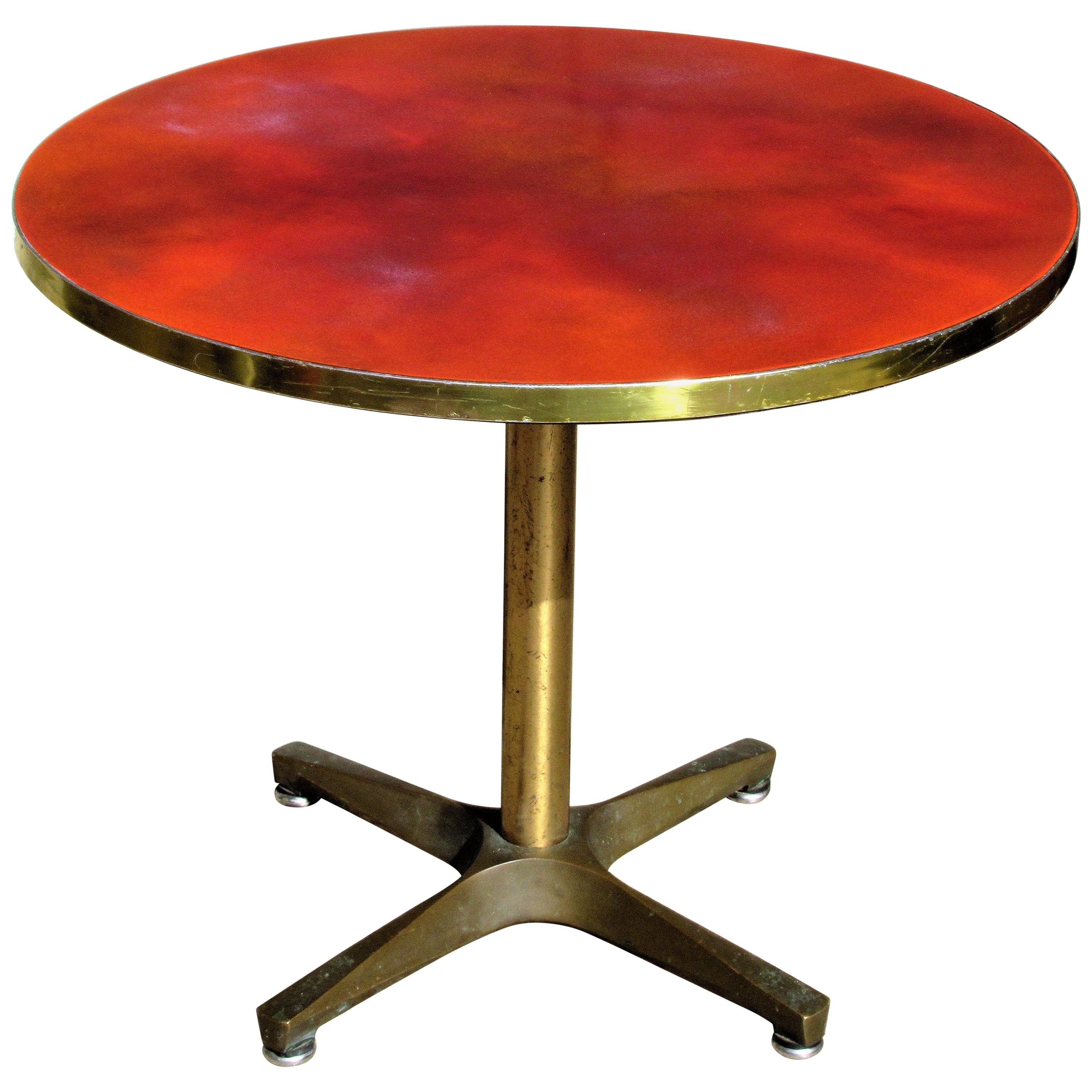 Modernist Bronze X Base Enamel Top Swivel Table