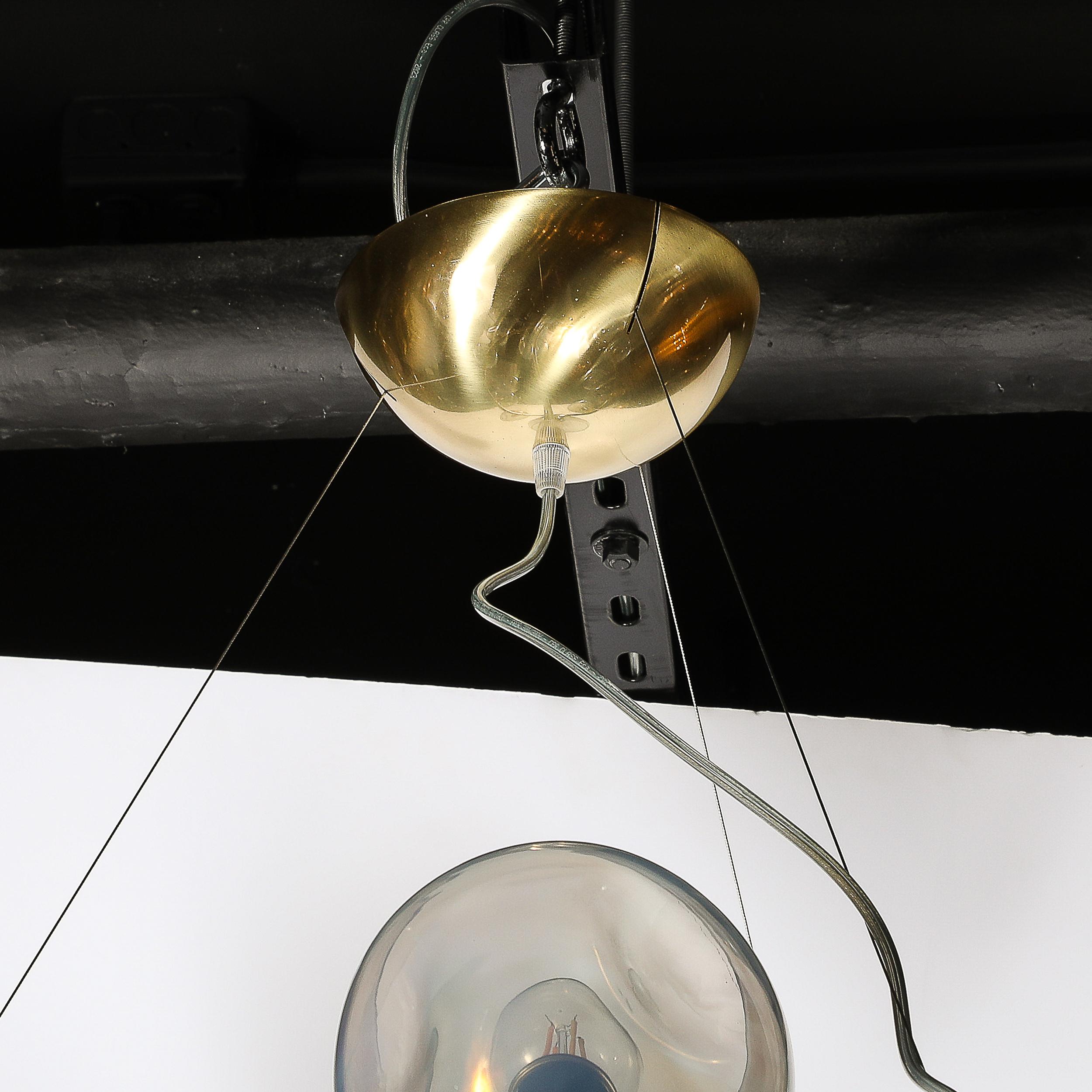Modernist Brushed Brass & Smoked Organic Hand-Blown Murano Glass Chandelier For Sale 5
