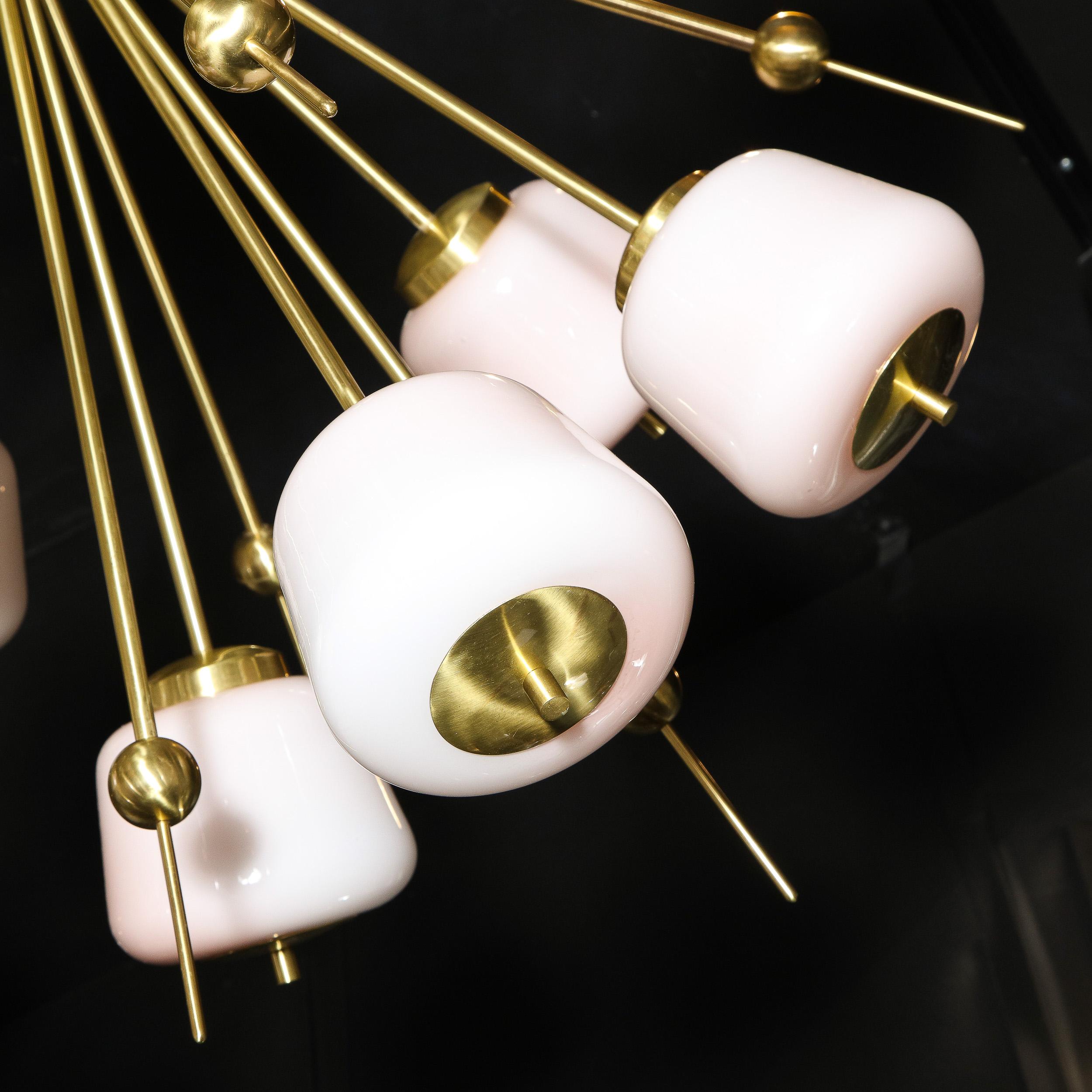 Modernist Brushed Brass & White Murano Glass Sputnik Flush Mount Chandelier For Sale 8