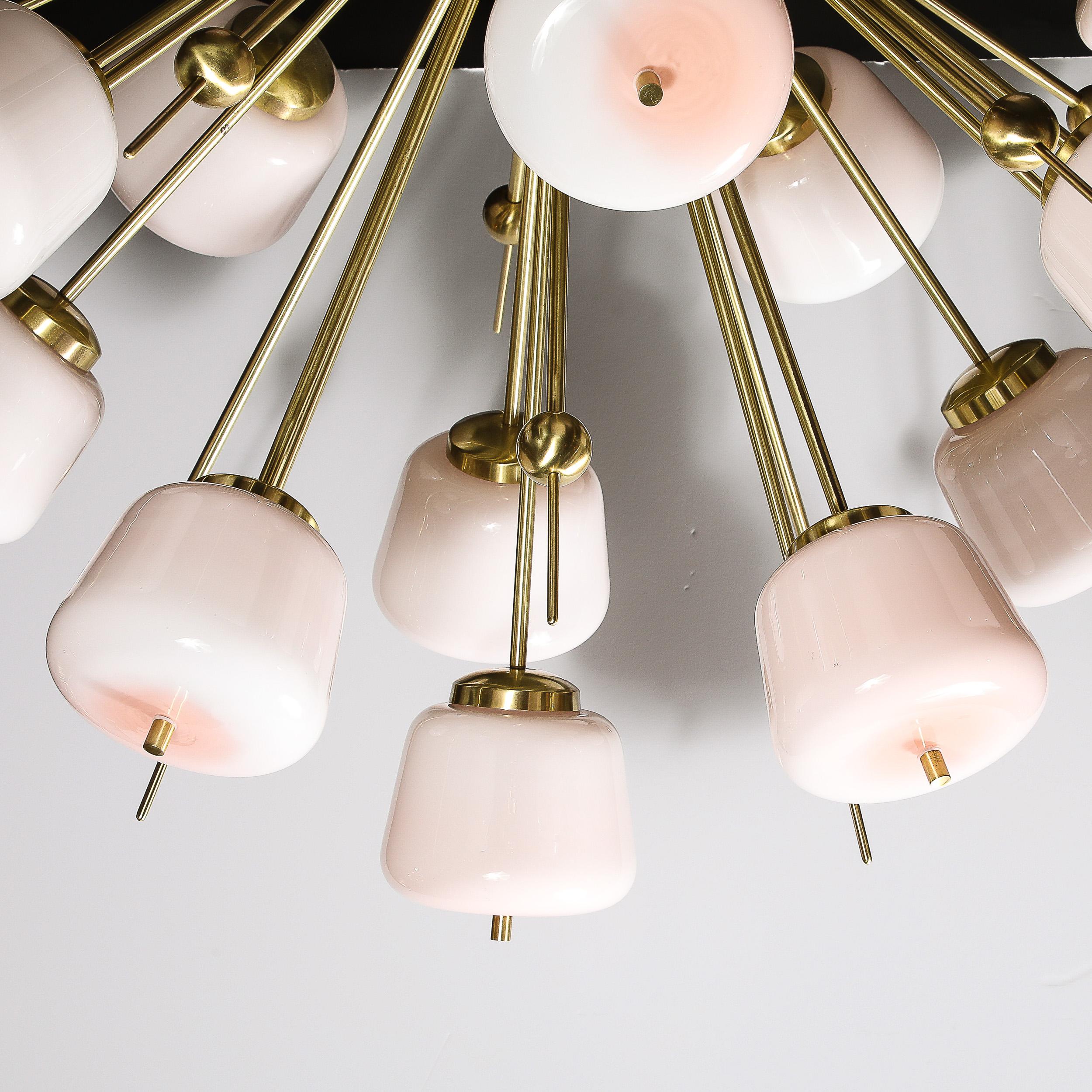 Lustre Sputnik moderniste en laiton brossé et verre de Murano blanc en vente 7