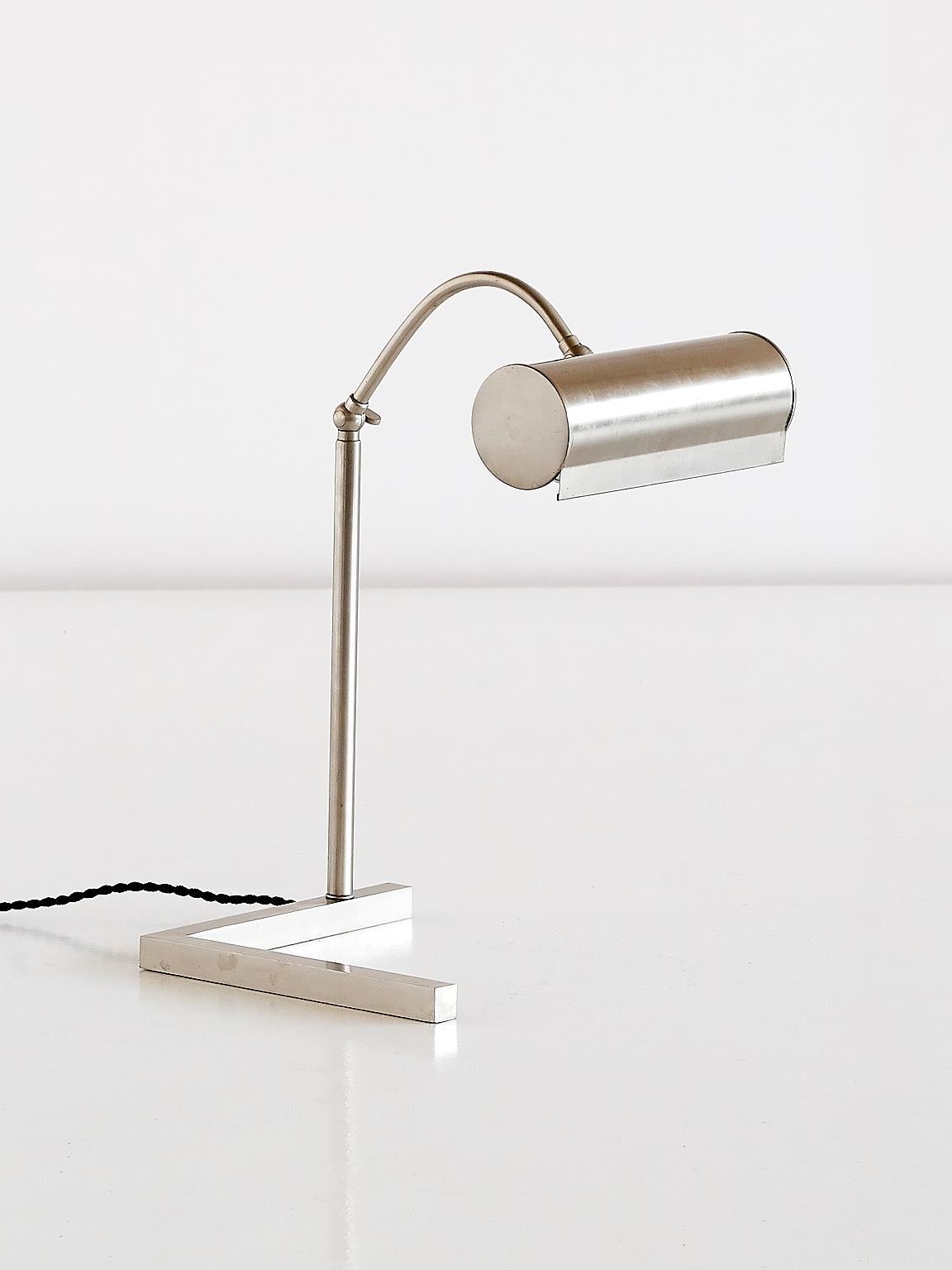 De Stijl Modernist Brushed Steel Desk Lamp, Netherlands, 1930s