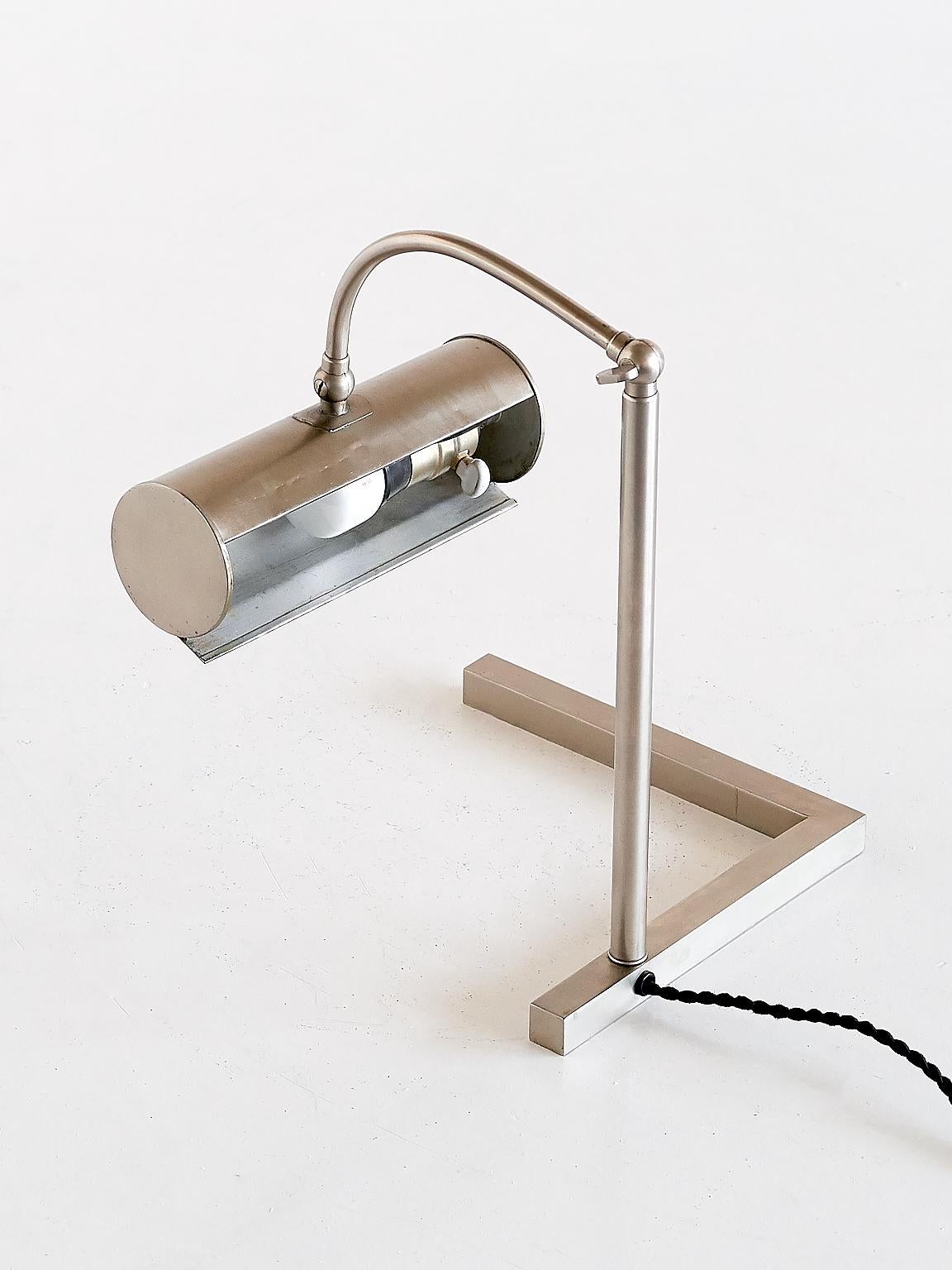 Modernist Brushed Steel Desk Lamp, Netherlands, 1930s 3