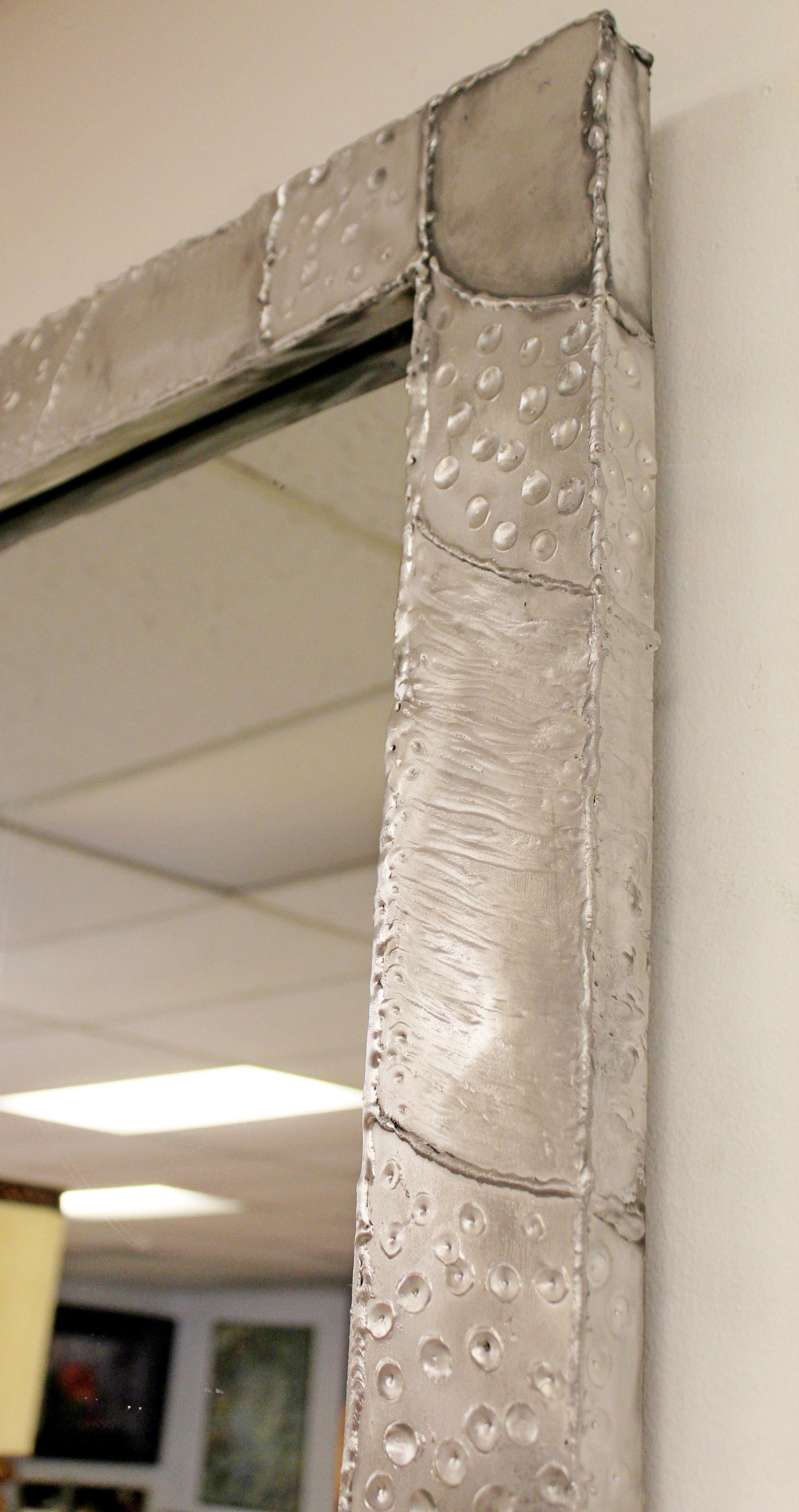 American Modernist Brutalist Aluminum Rectangular Wall Mirror Argente Evans Style