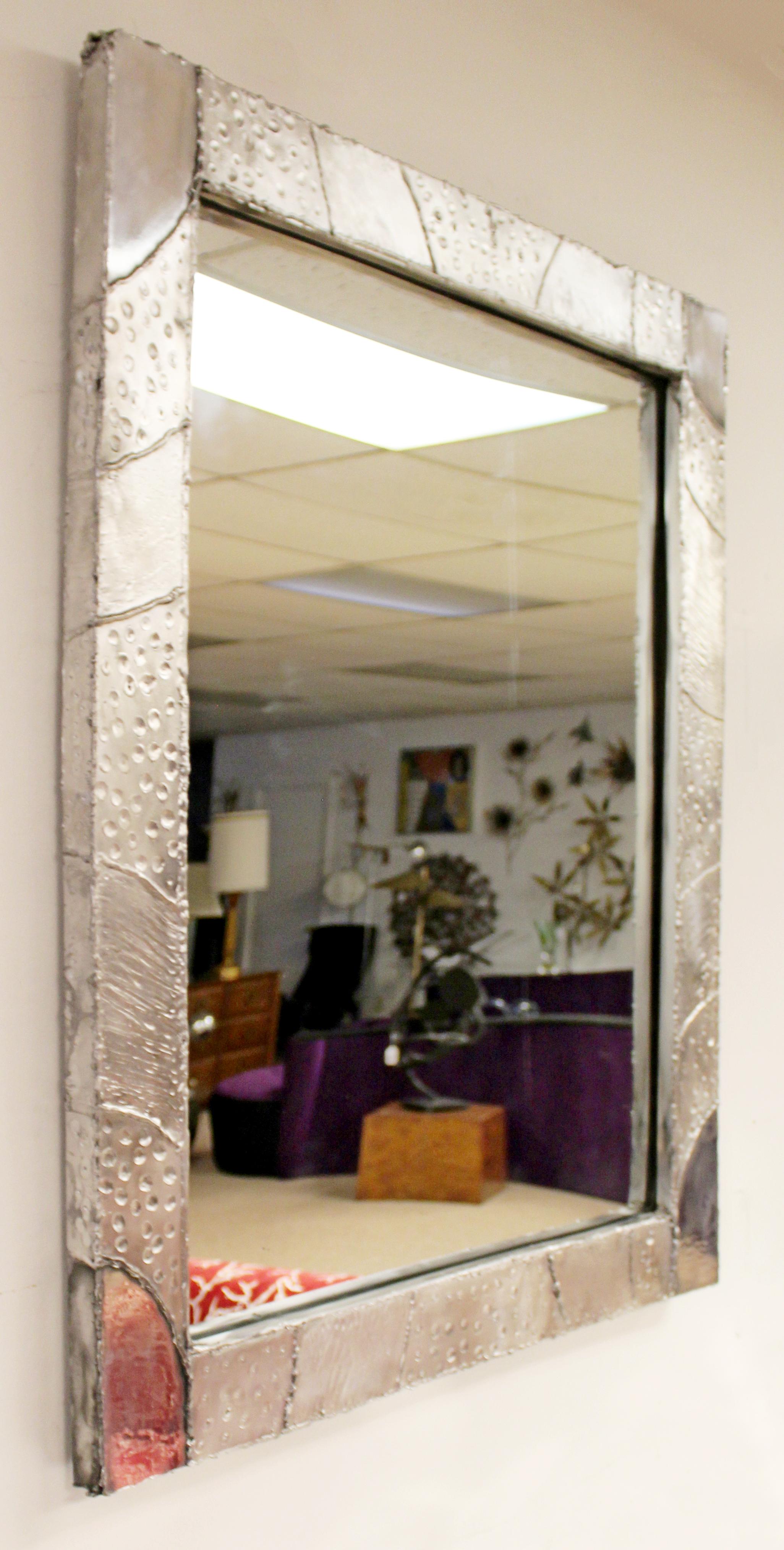 Contemporary Modernist Brutalist Aluminum Rectangular Wall Mirror Argente Evans Style