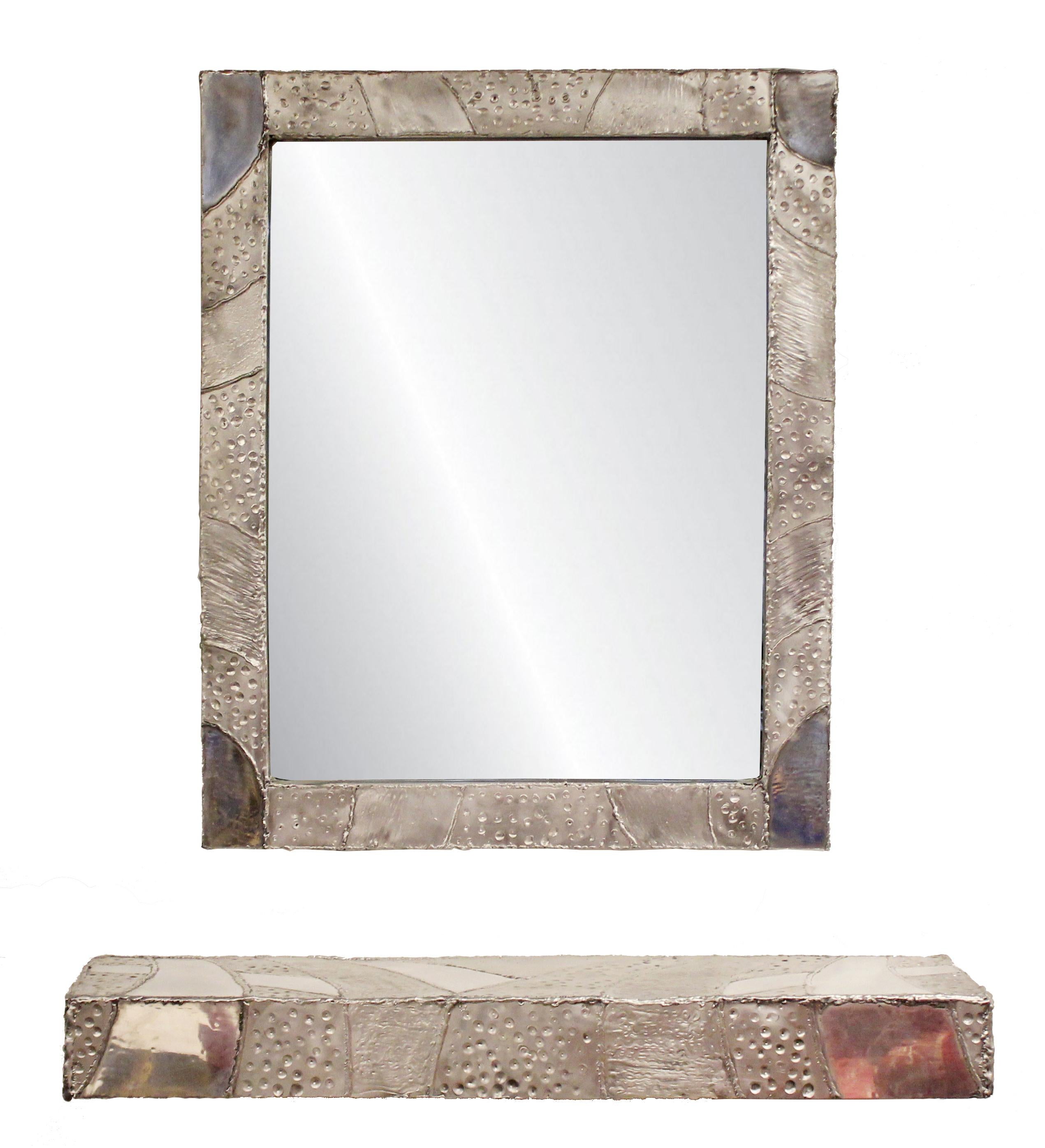 Modernist Brutalist Aluminum Rectangular Wall Mirror Argente Evans Style 1