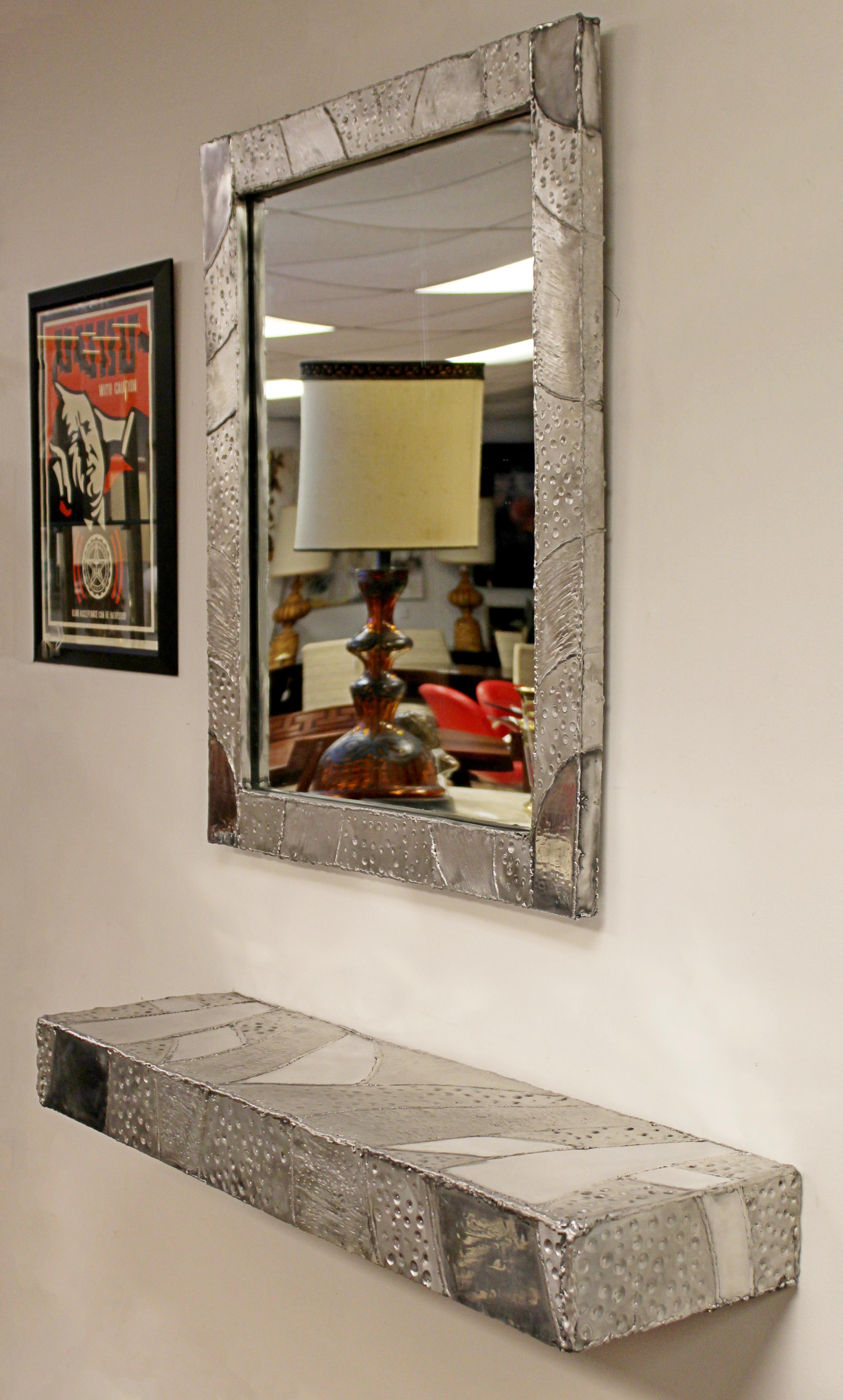 Modernist Brutalist Aluminum Rectangular Wall Mirror Argente Evans Style 3
