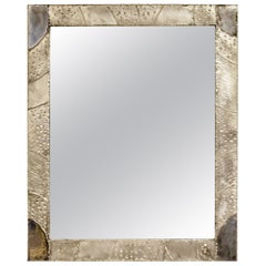 Modernist Brutalist Aluminum Rectangular Wall Mirror Argente Evans Style