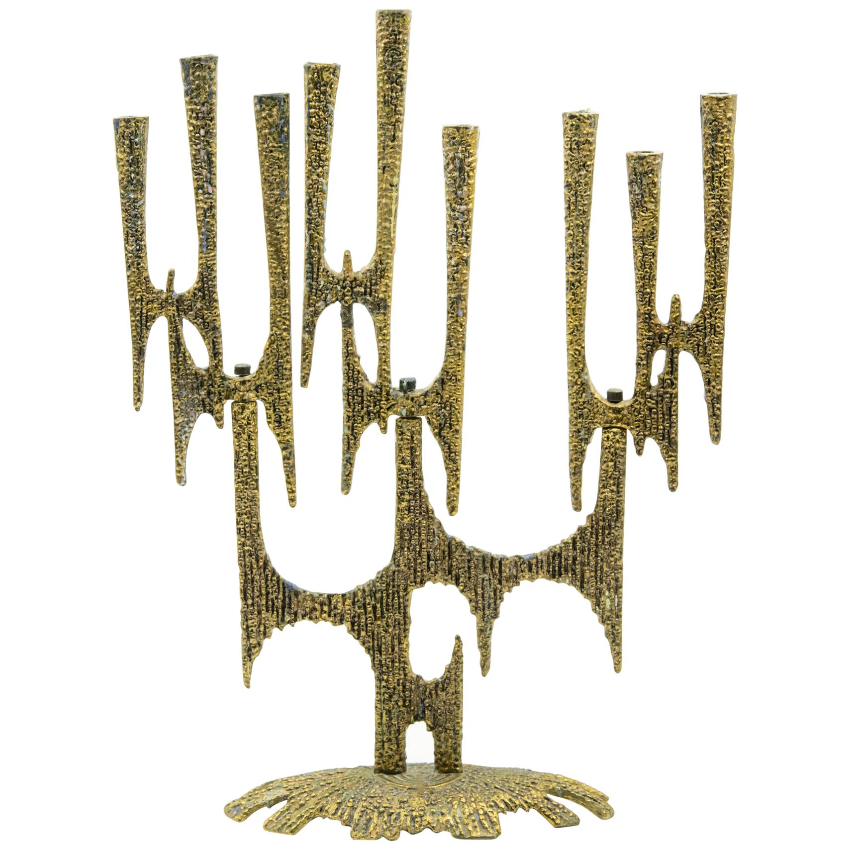 Modernist Brutalist Brass Kinetic Menorah by Wainberg, 1950s