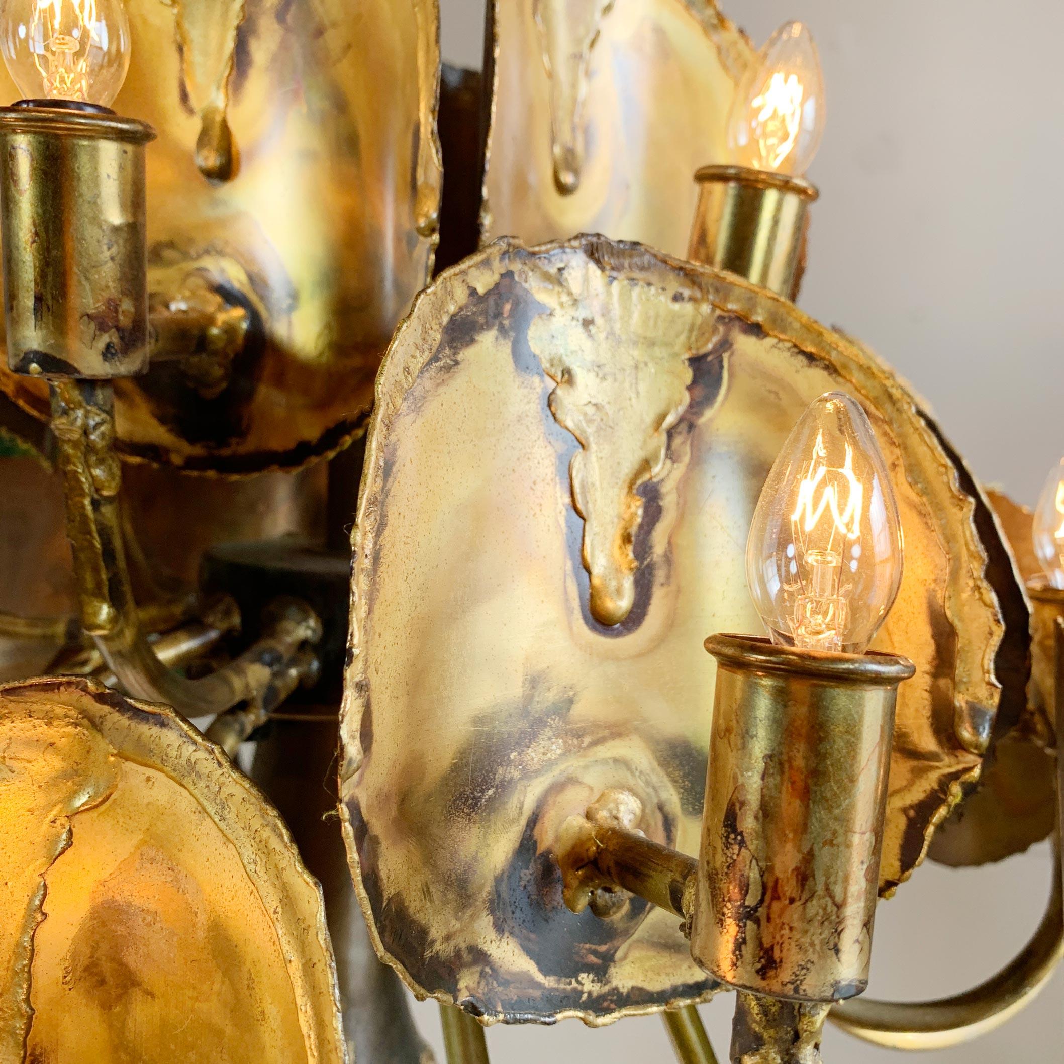 Modernist Brutalist Gold Chandelier Tom Green for Feldman For Sale 5