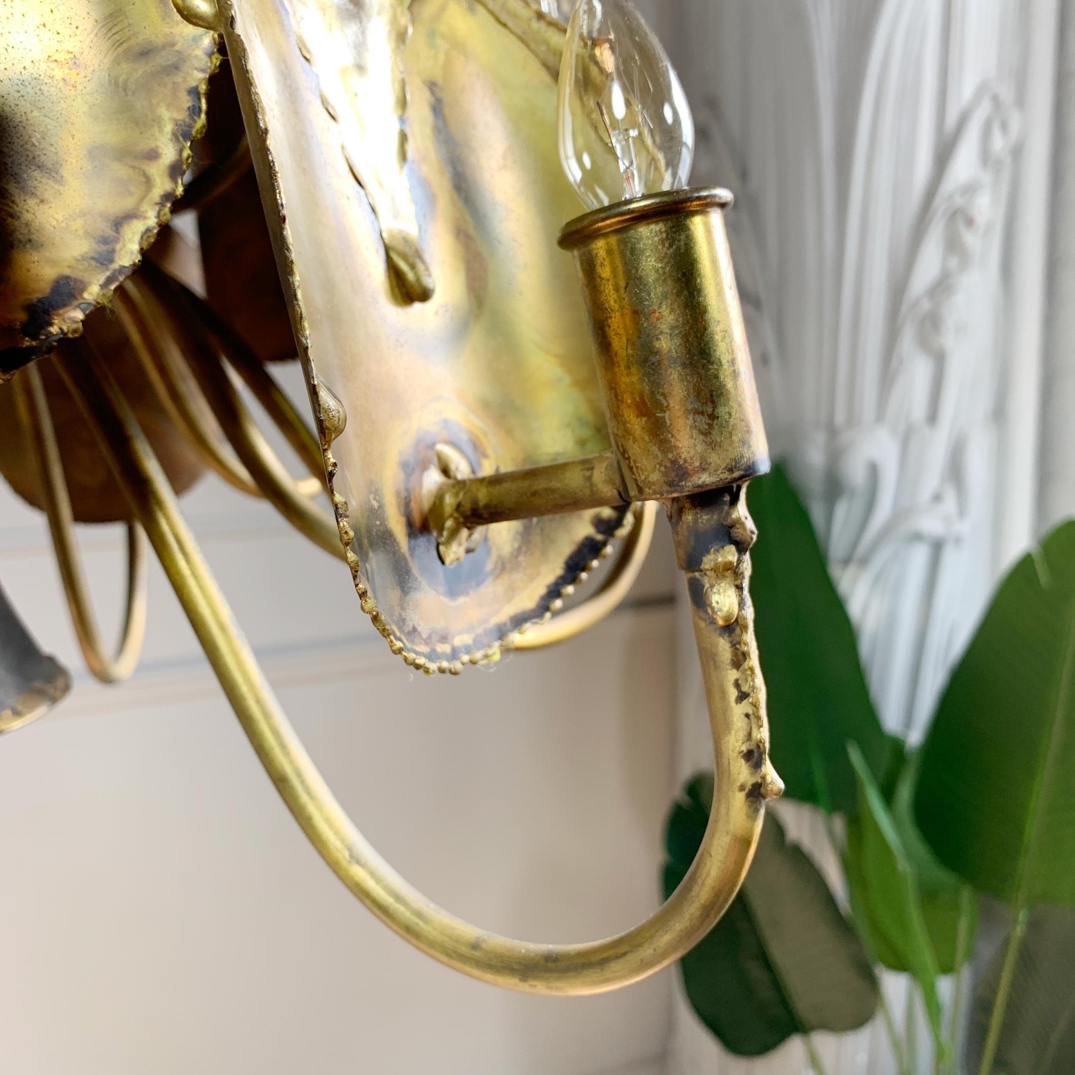 Modernist Brutalist Gold Chandelier Tom Green for Feldman For Sale 7