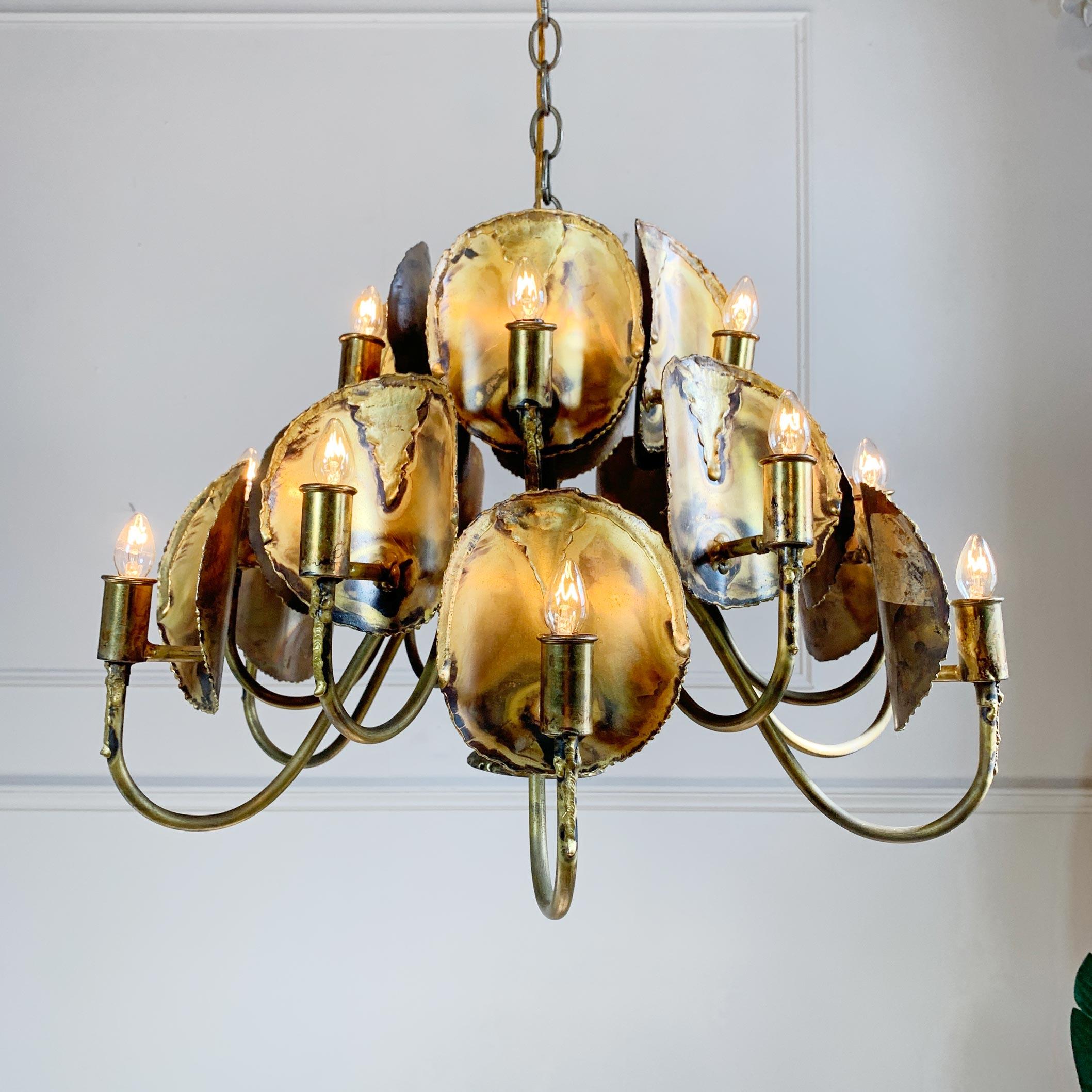 Modernist Brutalist Gold Chandelier Tom Green for Feldman For Sale 8