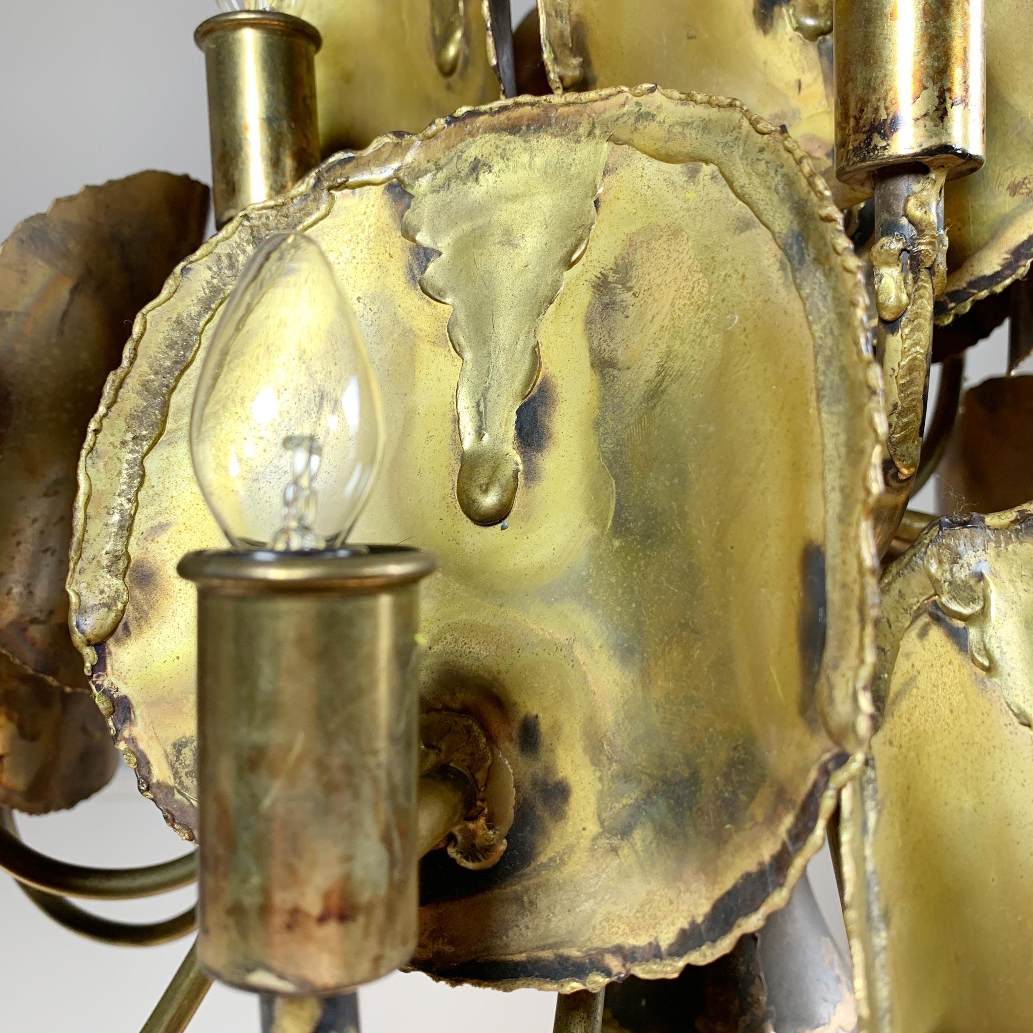 Modernist Brutalist Gold Chandelier Tom Green for Feldman For Sale 9