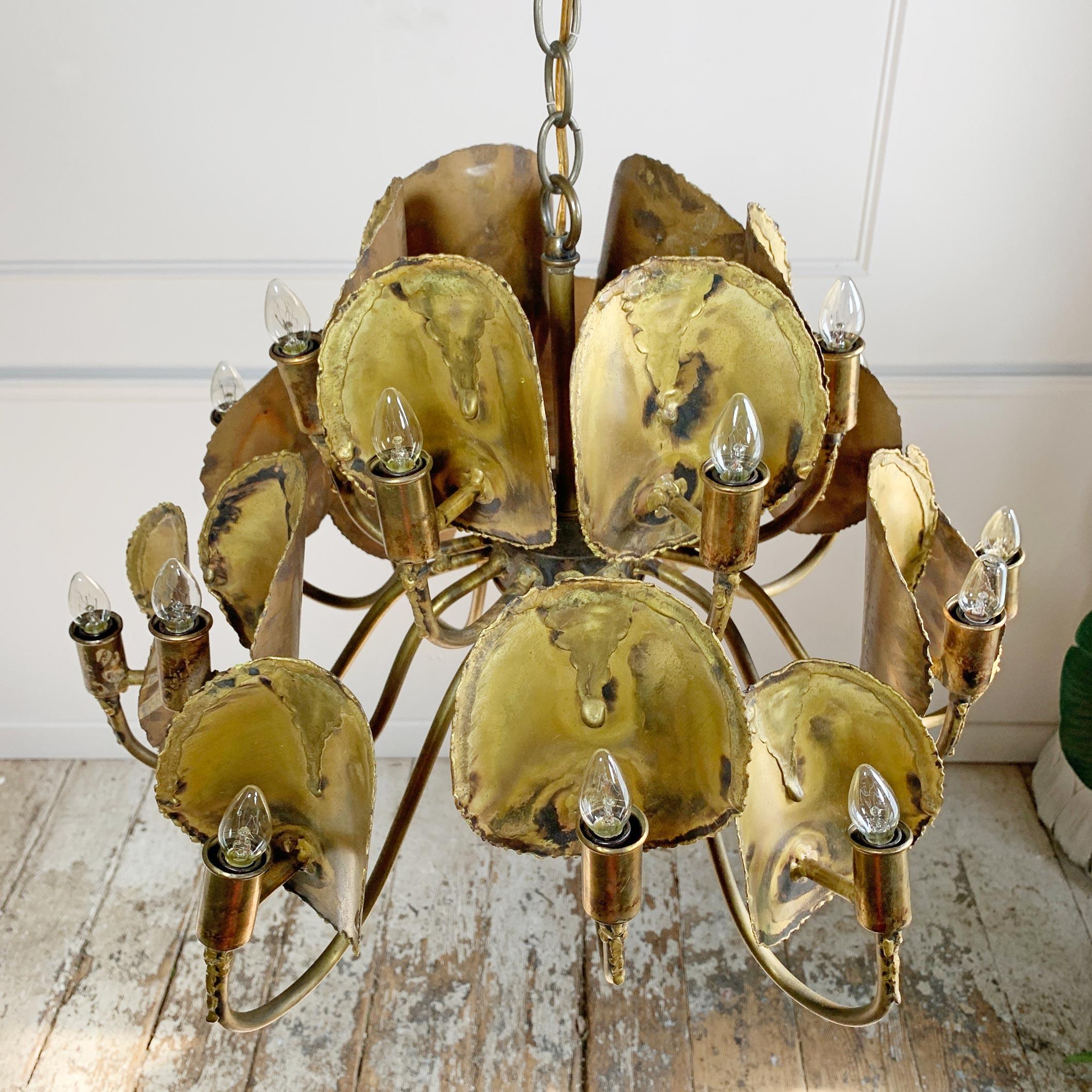 Modernist Brutalist Gold Chandelier Tom Green for Feldman For Sale 10