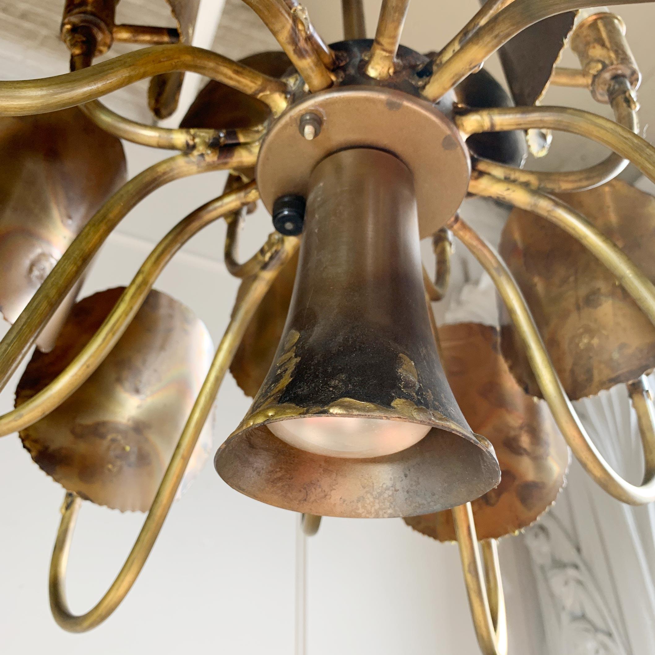 20th Century Modernist Brutalist Gold Chandelier Tom Green for Feldman For Sale