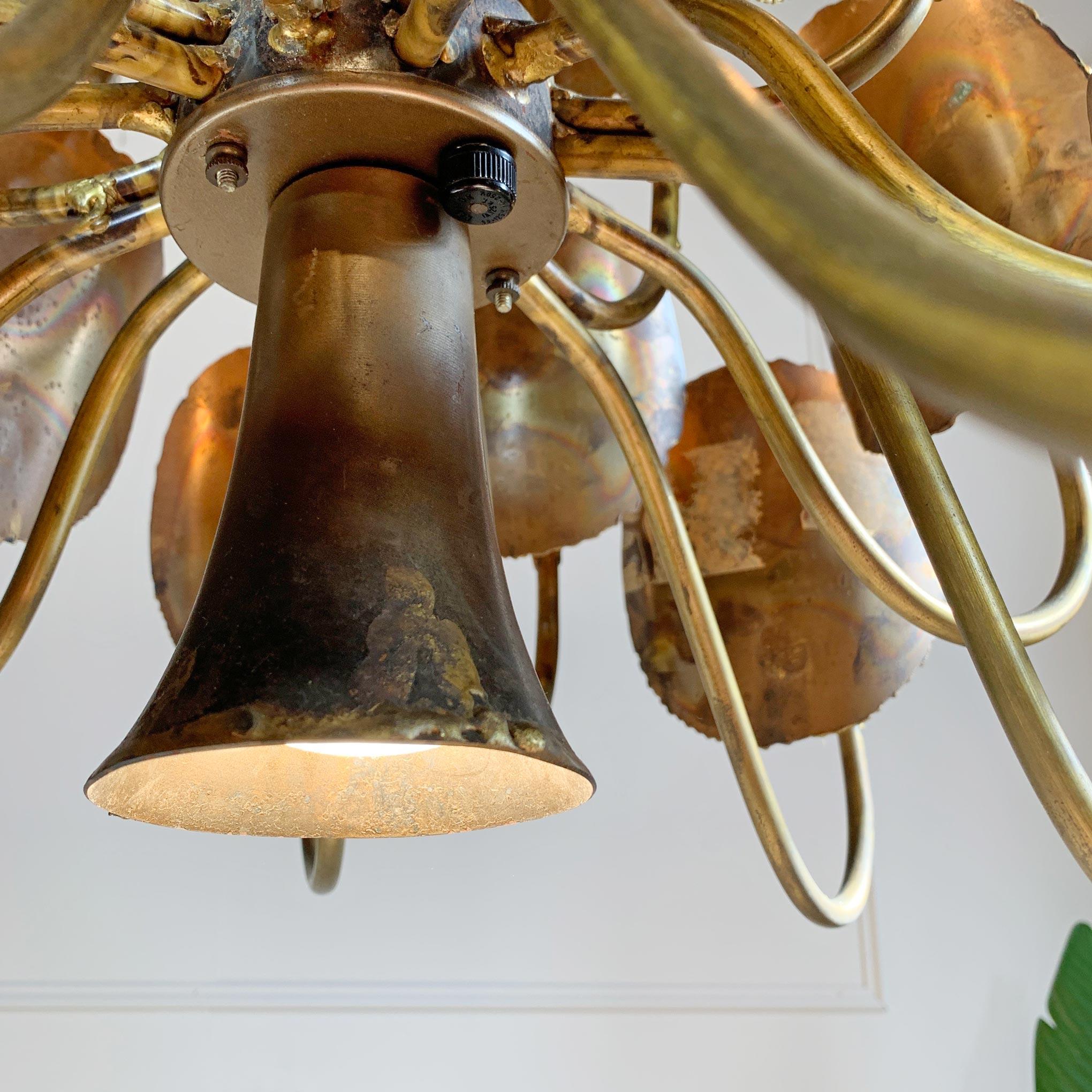 Modernist Brutalist Gold Chandelier Tom Green for Feldman For Sale 1